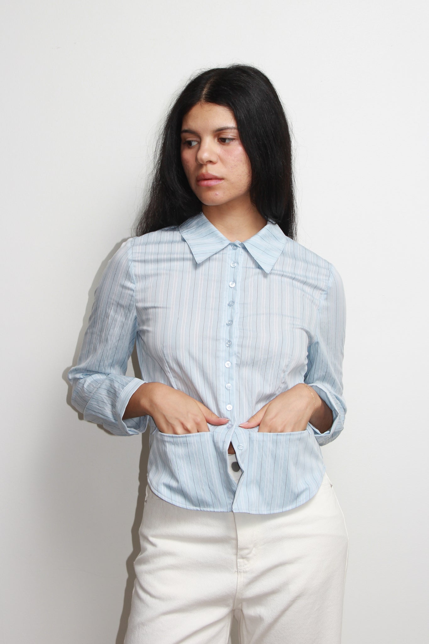 Stripe Zipper Pocket Shirt in Blue