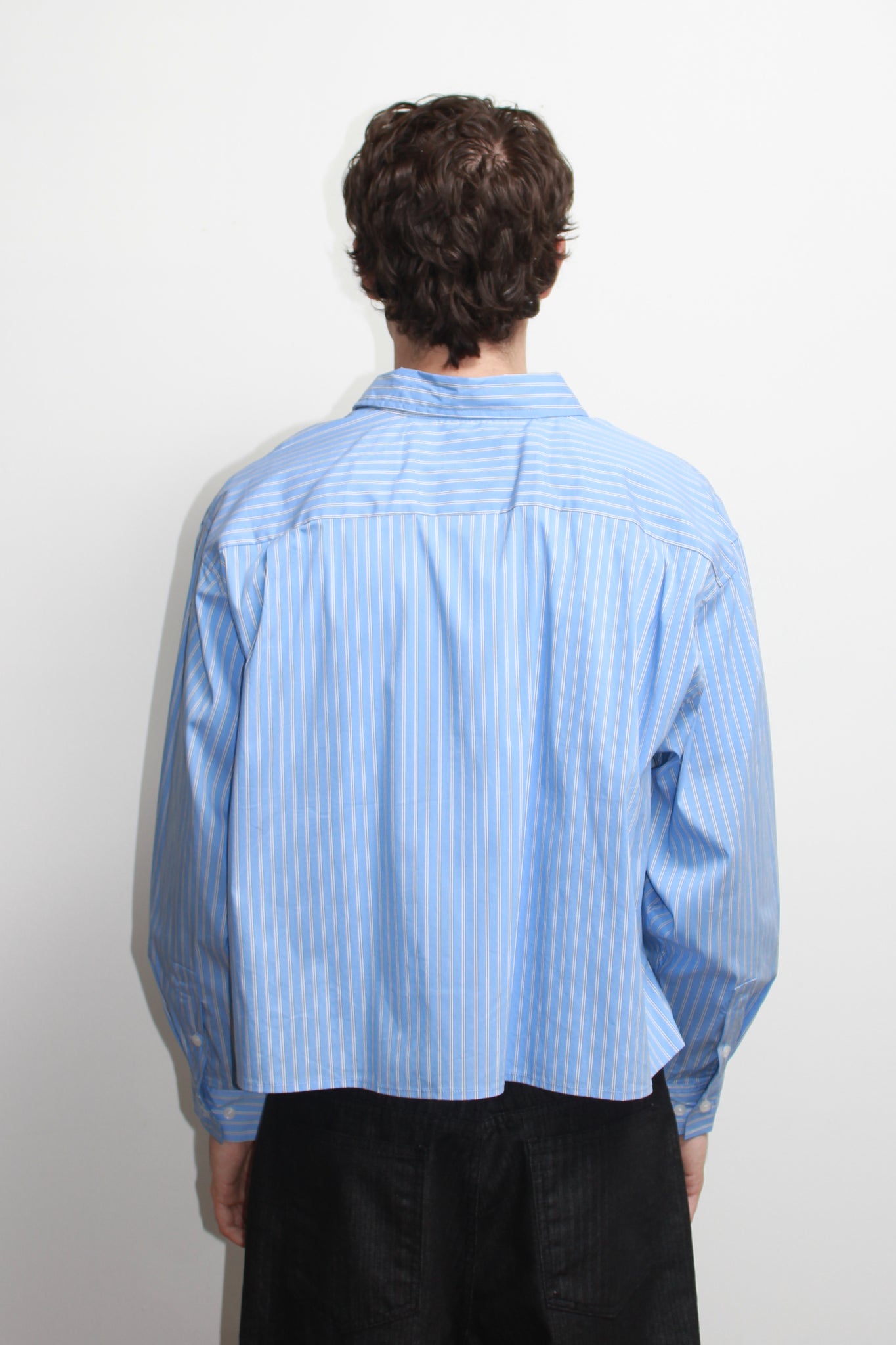 Wise Stripe Crop Shirt in Dark Blue
