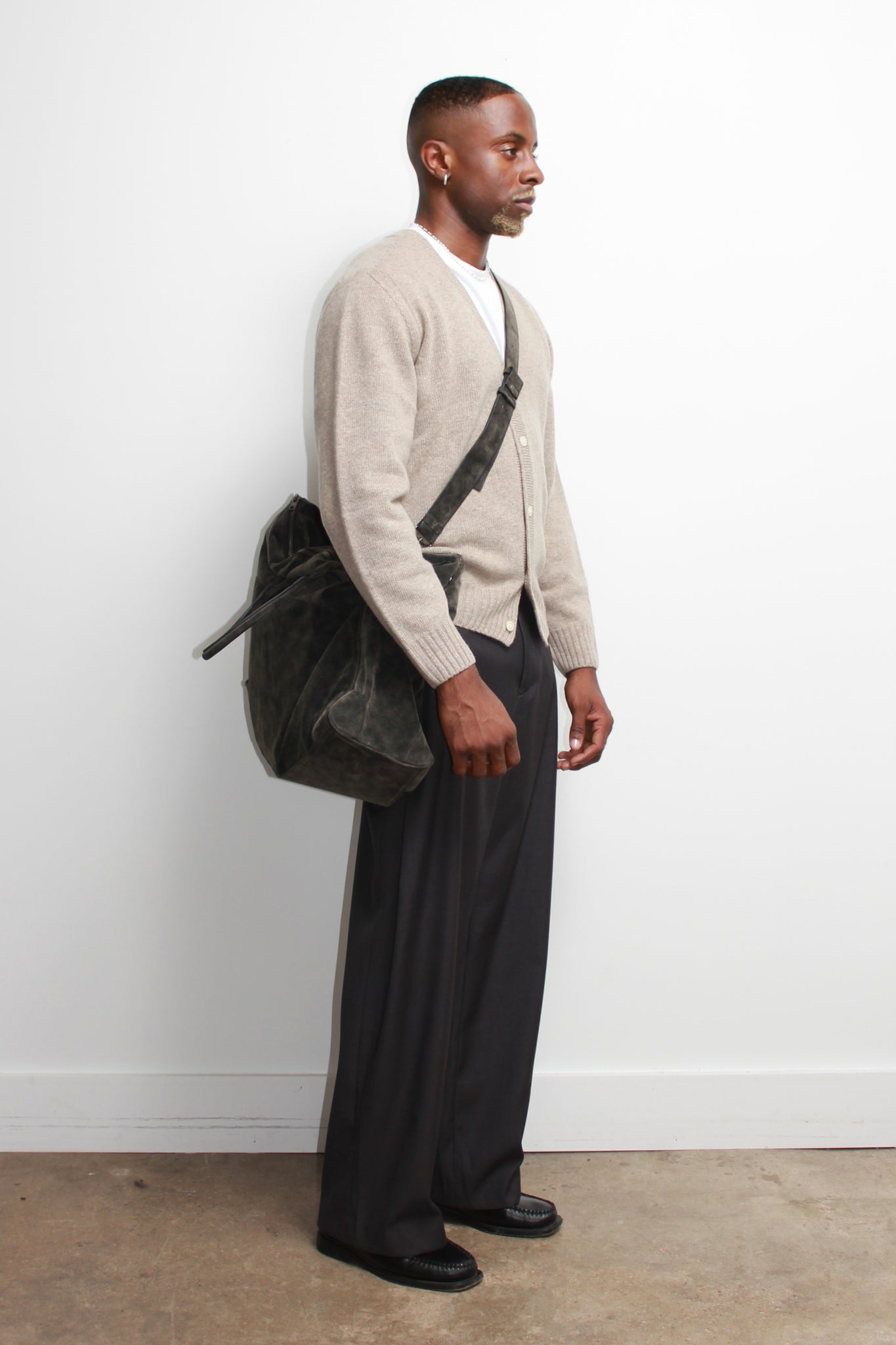 Fine Wool Whole Garment Cardigan in Beige