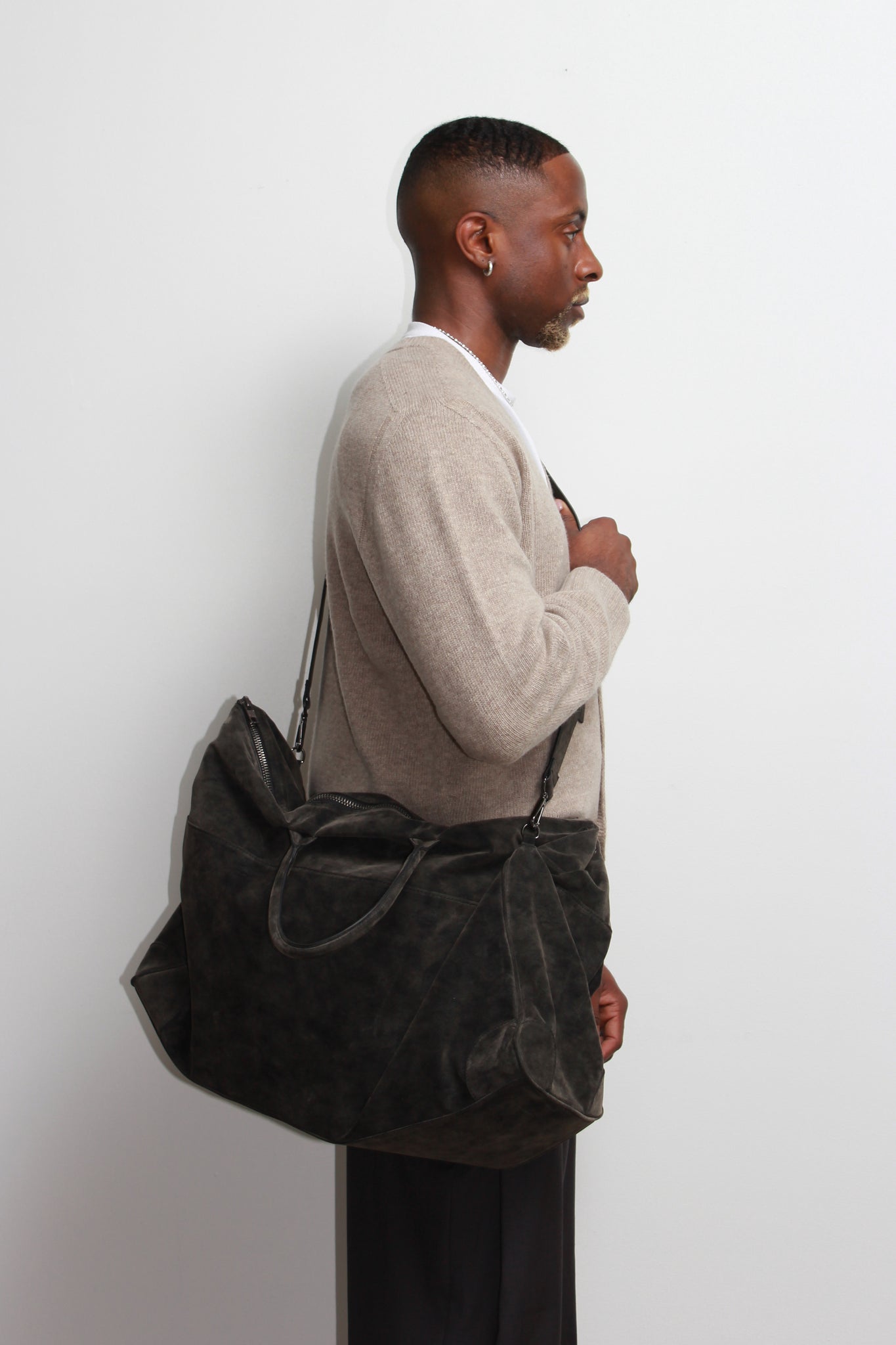 Fine Wool Whole Garment Cardigan in Beige