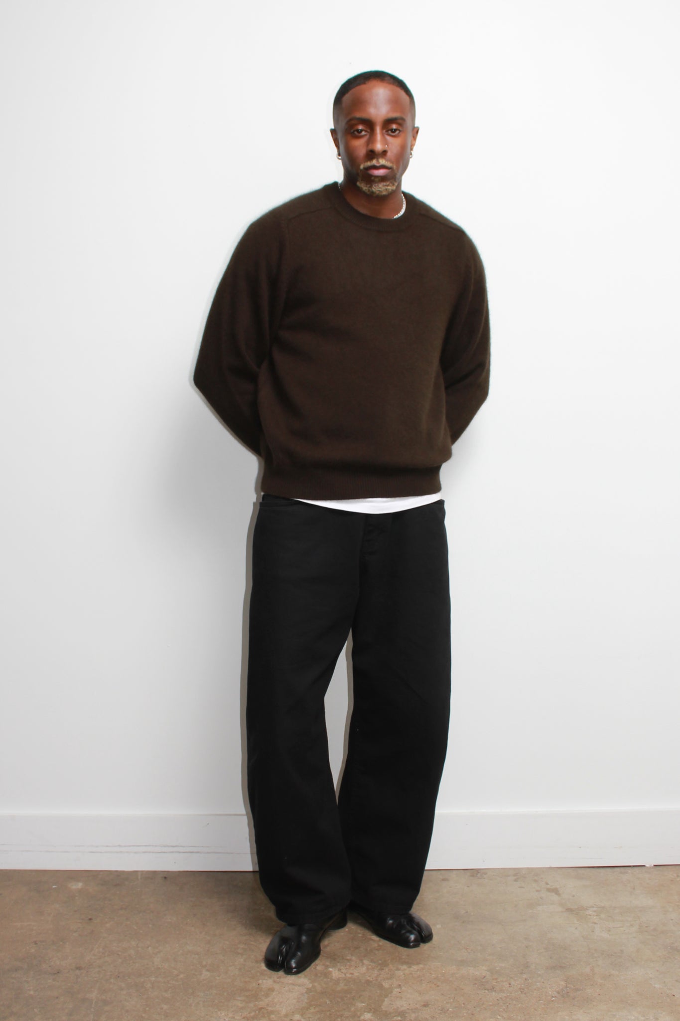 Raccoon Crewneck Sweater in Olive Brown