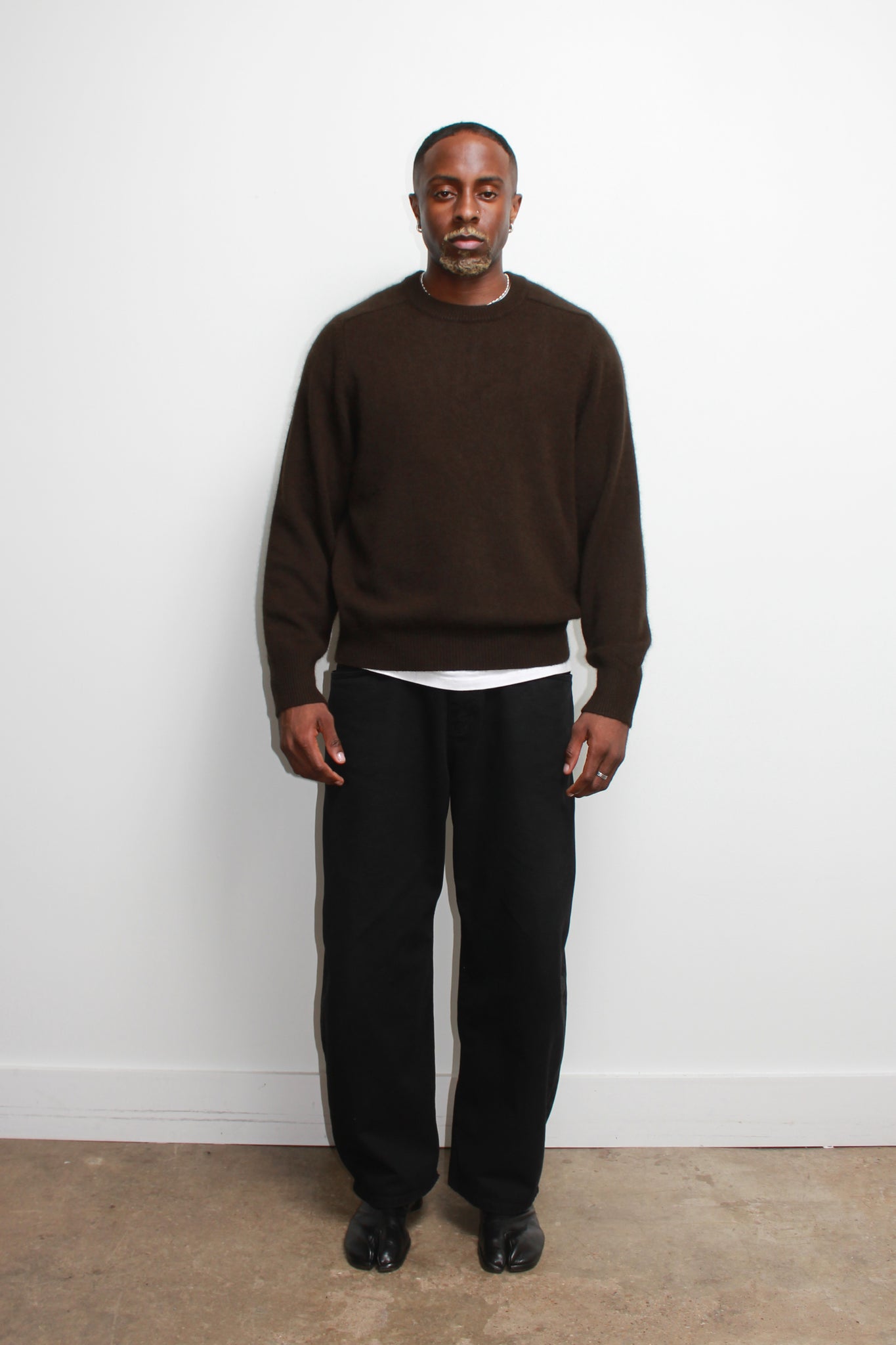 Raccoon Crewneck Sweater in Olive Brown