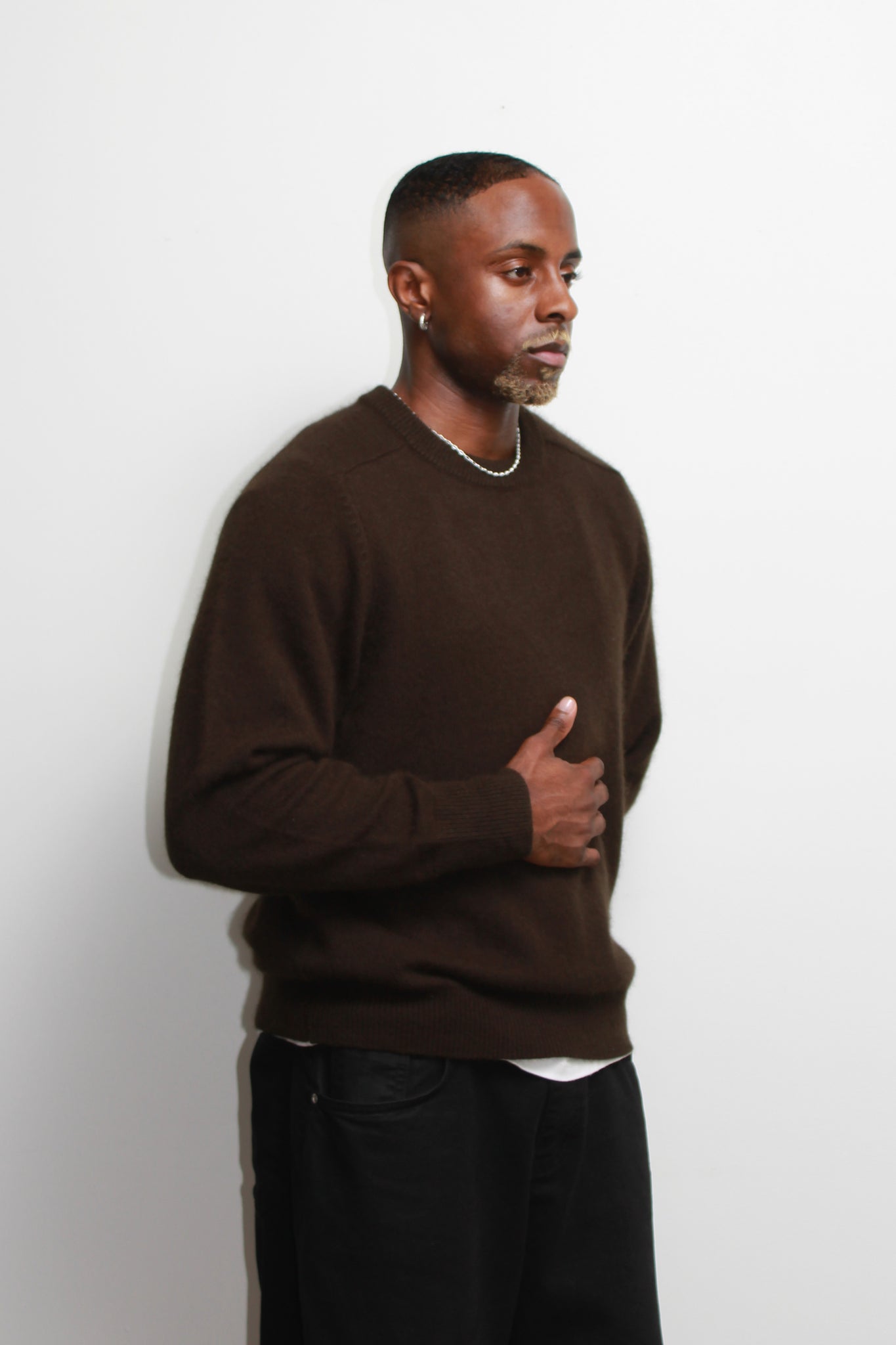 Raccoon Crewneck Sweater in Olive Brown