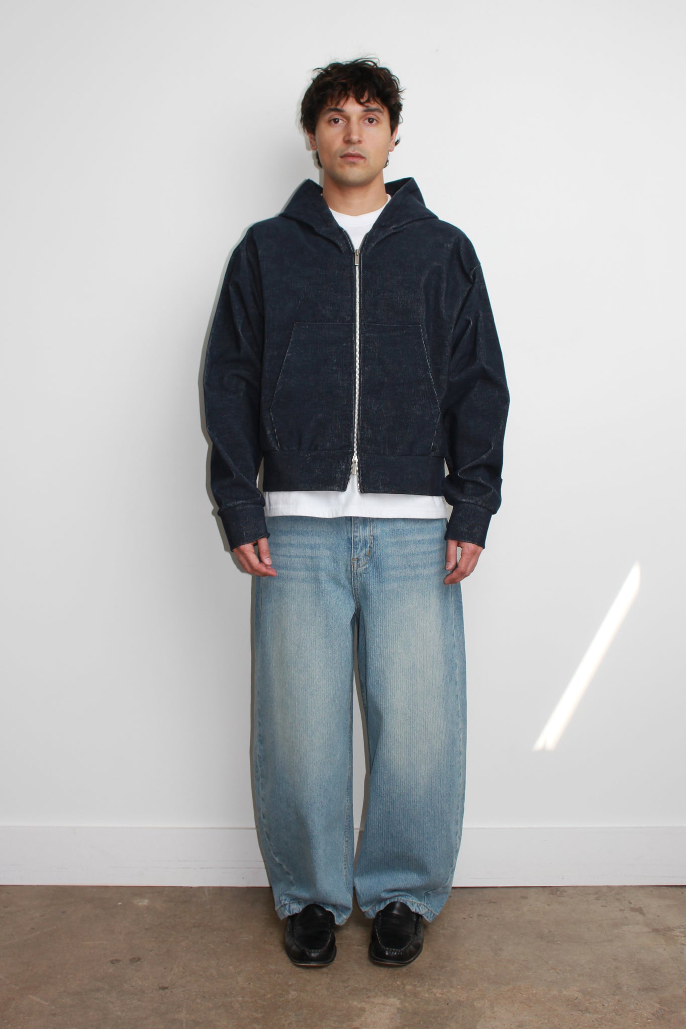 Stripe Light Wash Curved Denim