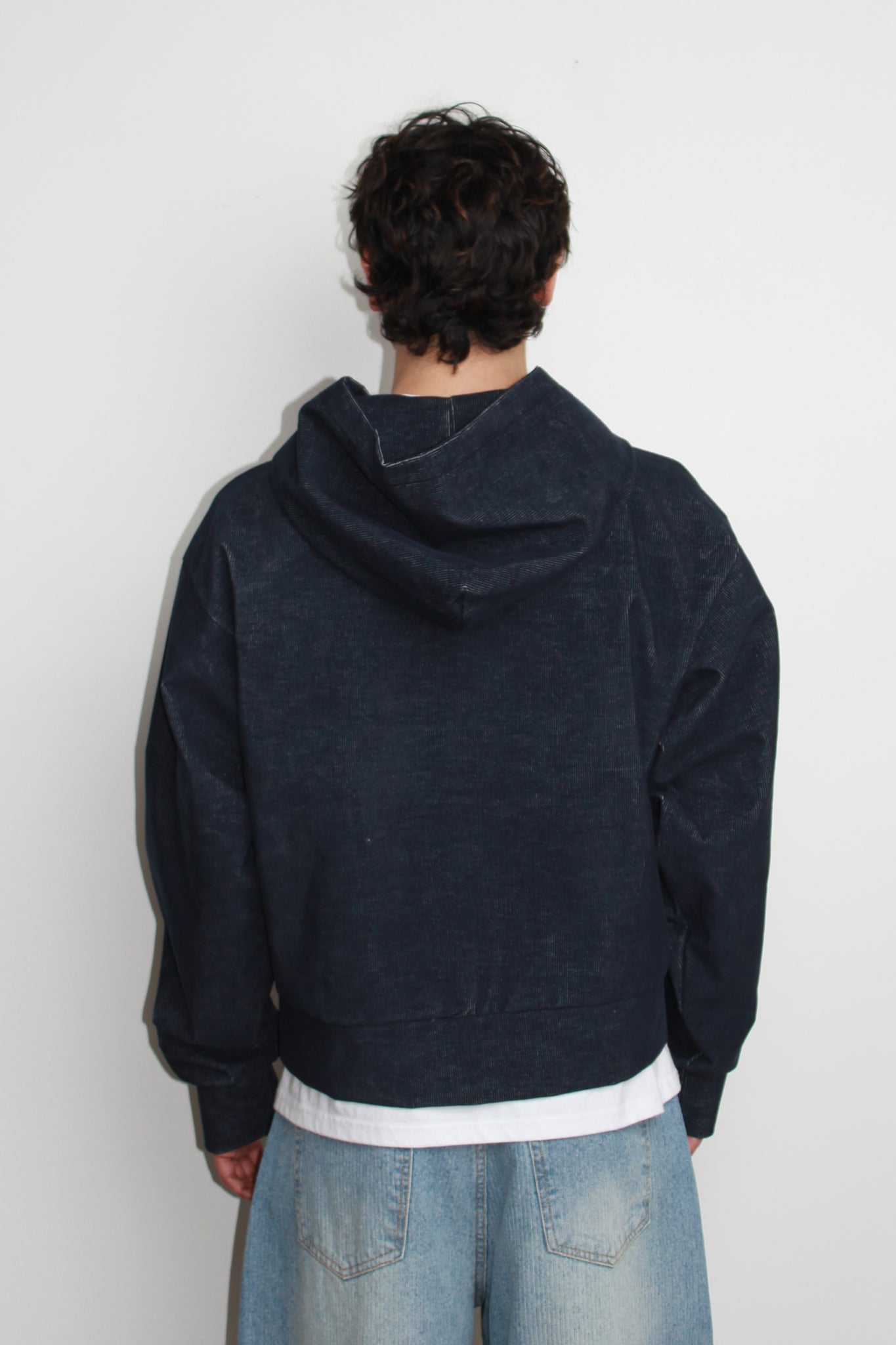 Corduroy Hood Zip-Up in Dark Blue