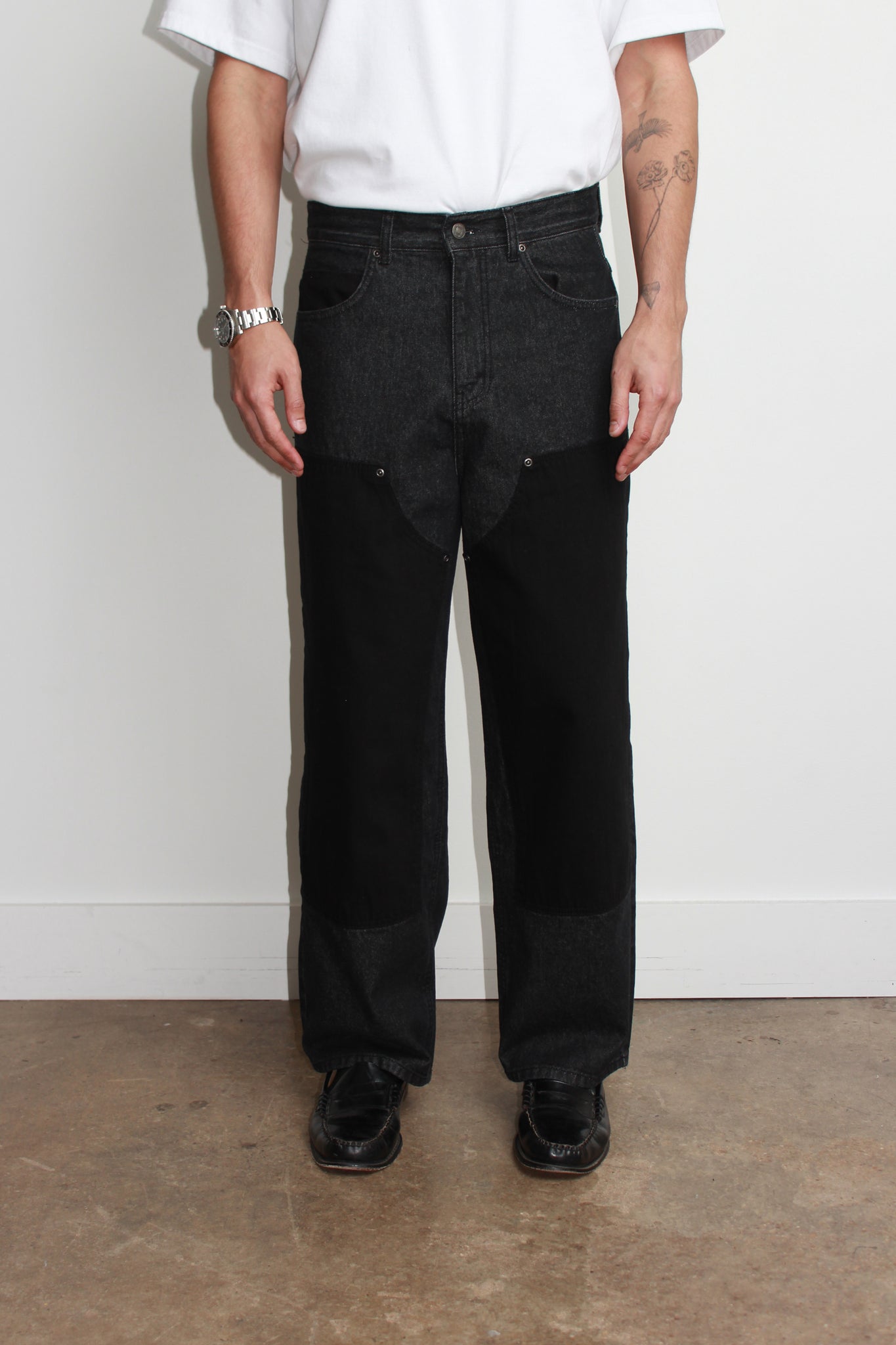 Color Block Denim Pants in Black