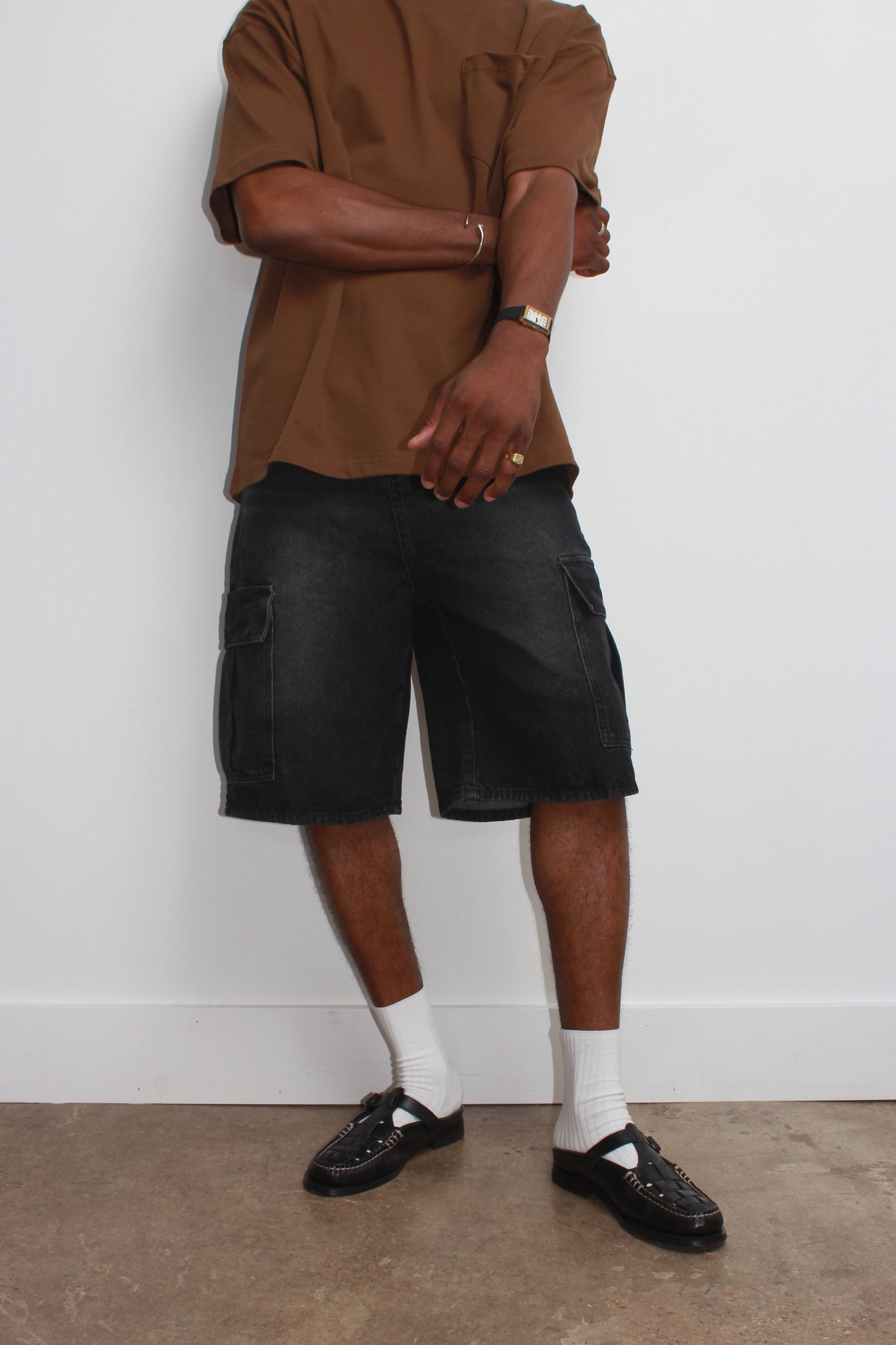 East Cargo Denim Shorts in Black