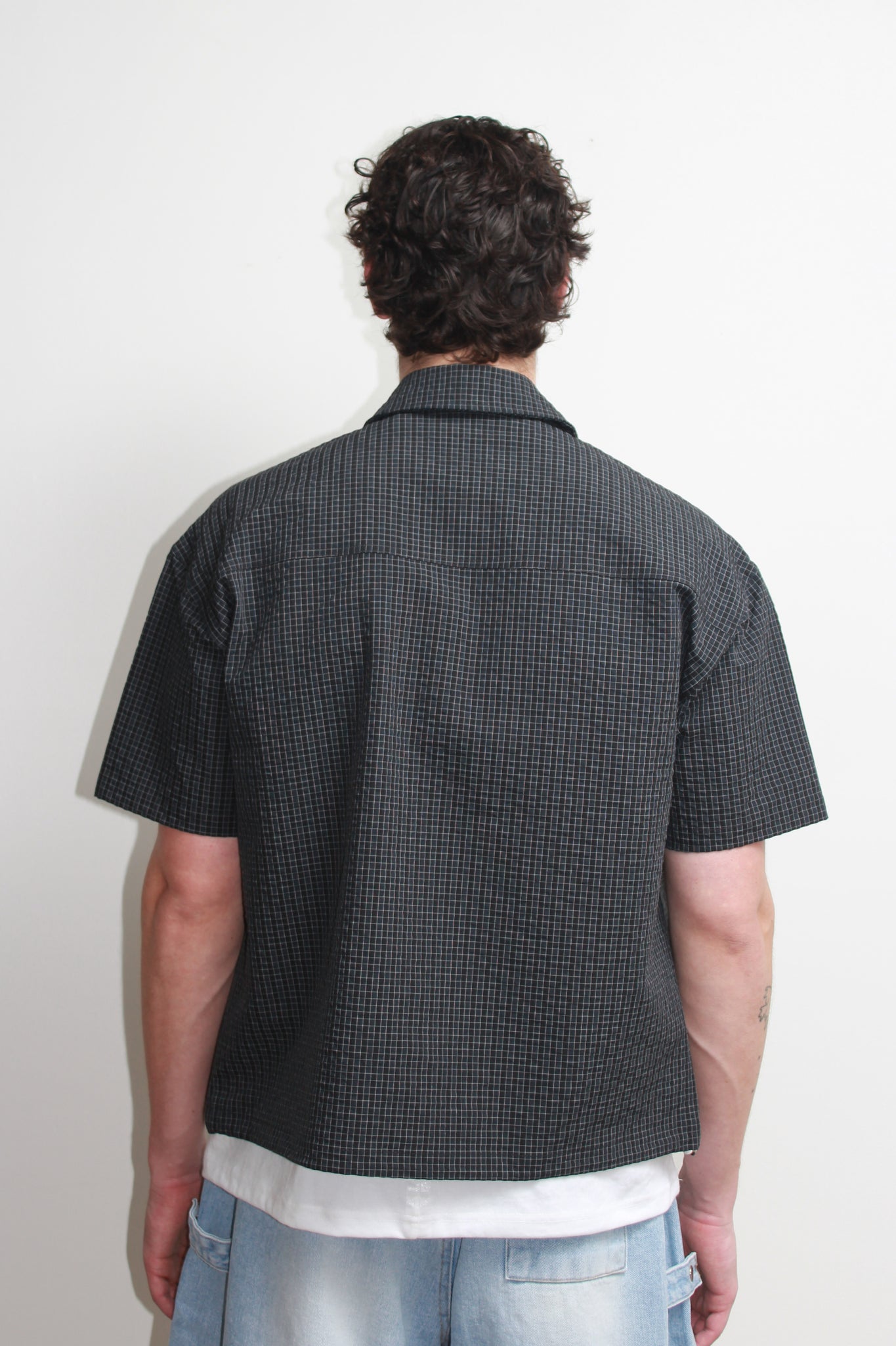 Hidden String Plaid Zipper Shirt in Navy