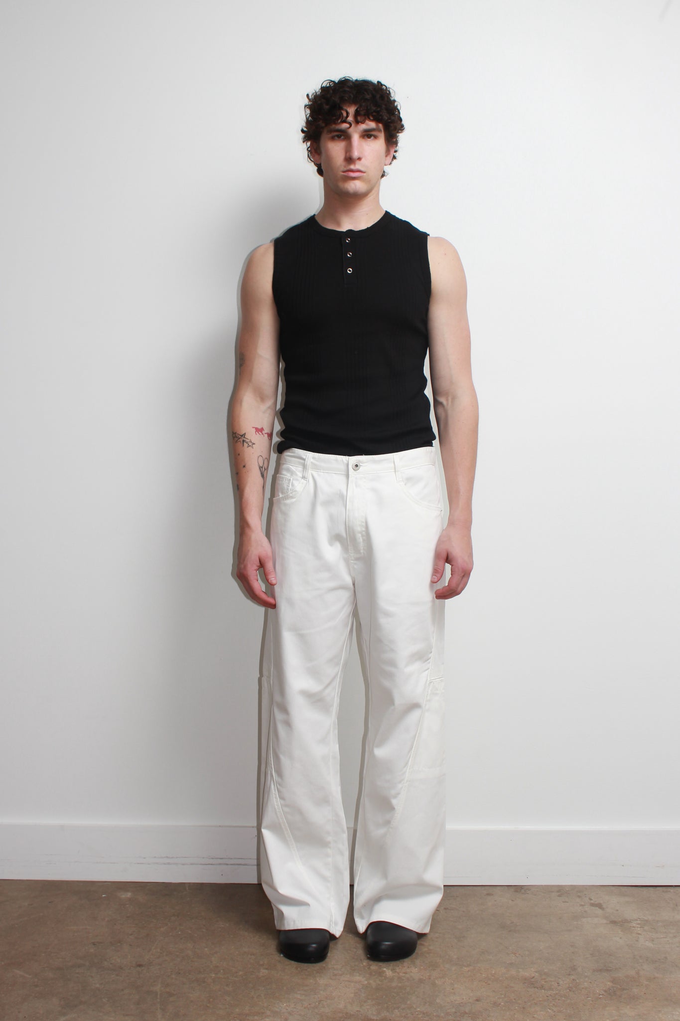Henley Neck Sleeveless Top in Black