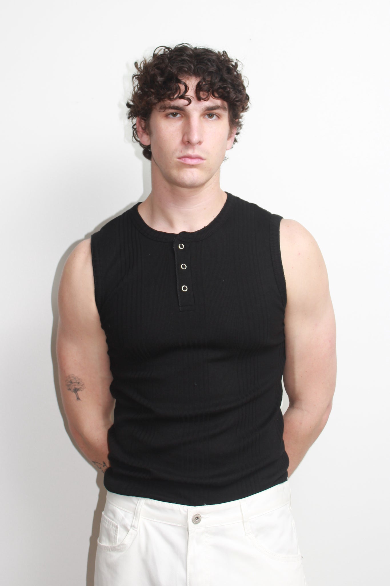 Henley Neck Sleeveless Top in Black