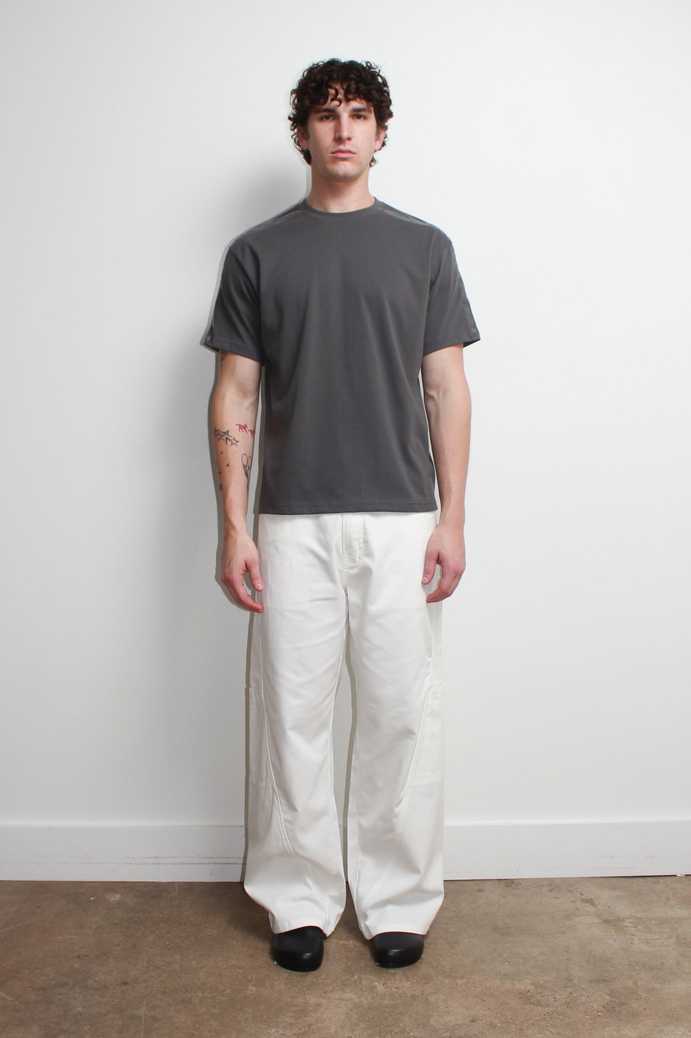 Linked Curved Cotton Chino Pants in Off White