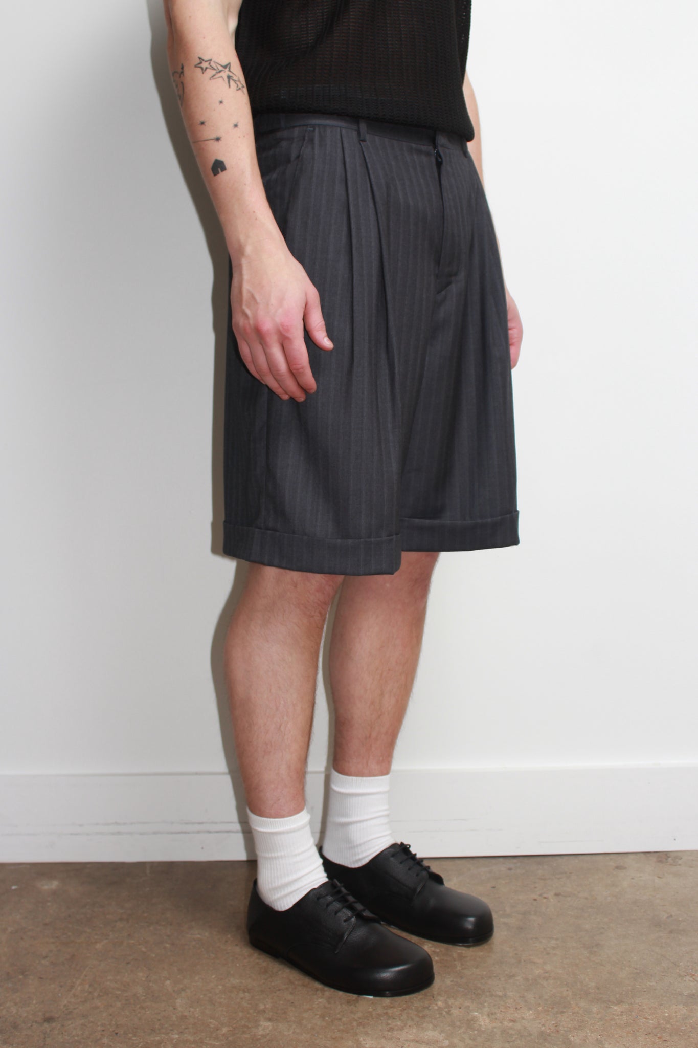Pin Stripe Turn Up Shorts in Charcoal