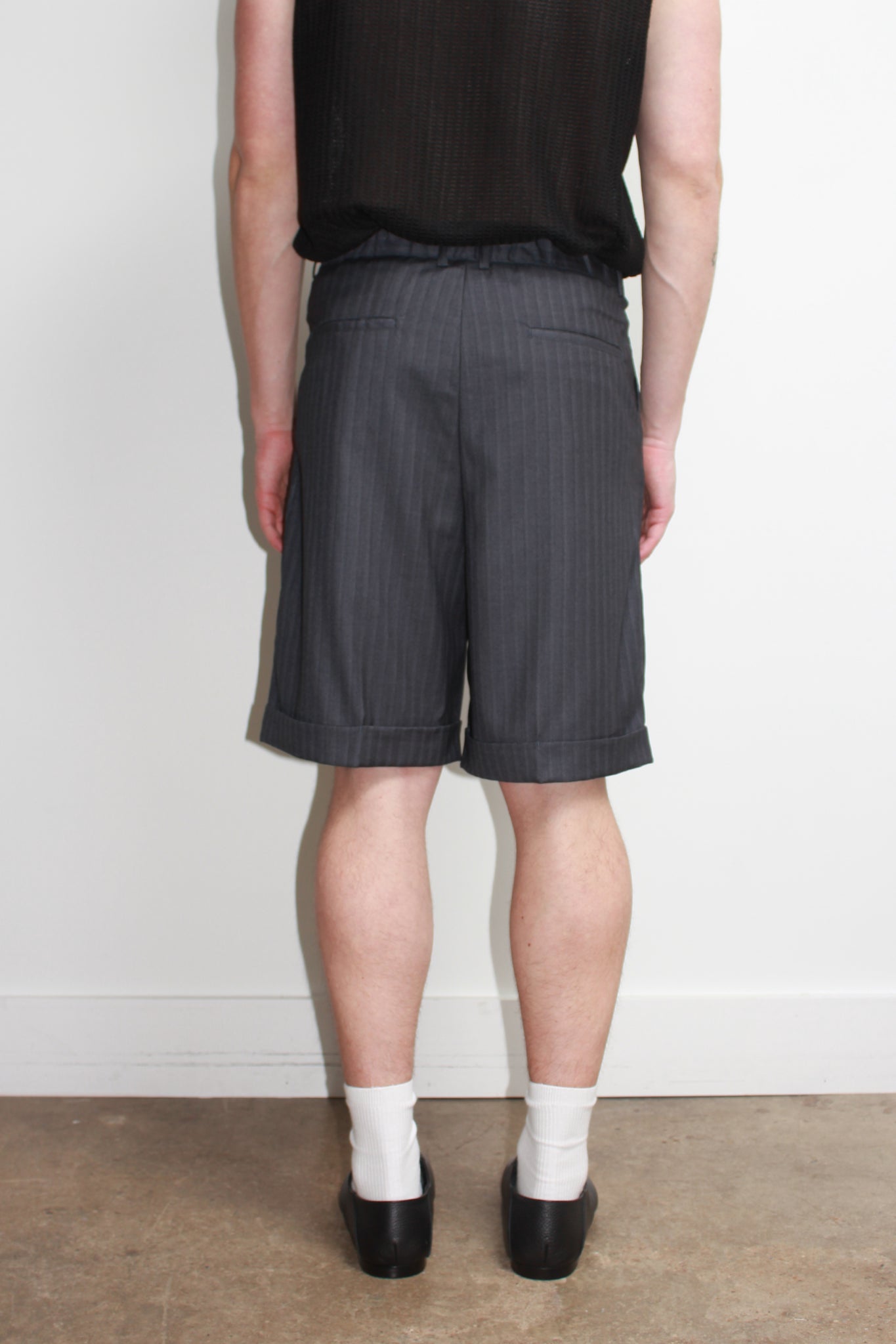 Pin Stripe Turn Up Shorts in Charcoal