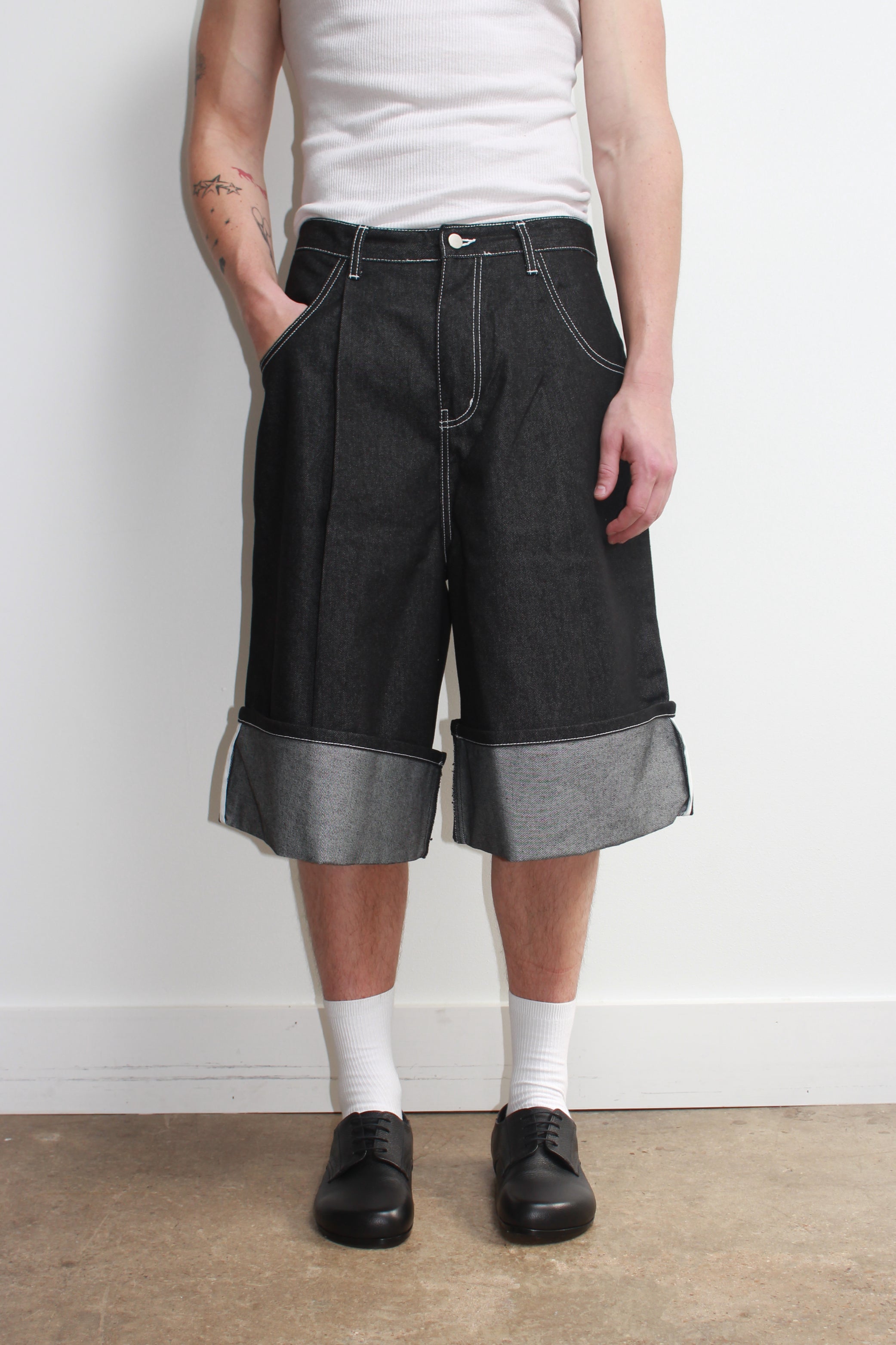 【KOOLOSET】Roll-up Maxi Bermuda Selvage Denim Selvedge roll up denim shorts – Jowa.shop