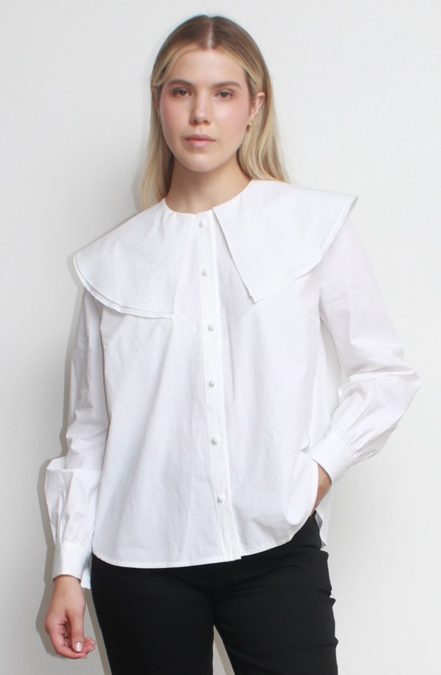 Camellia Big Collar Shirts in White