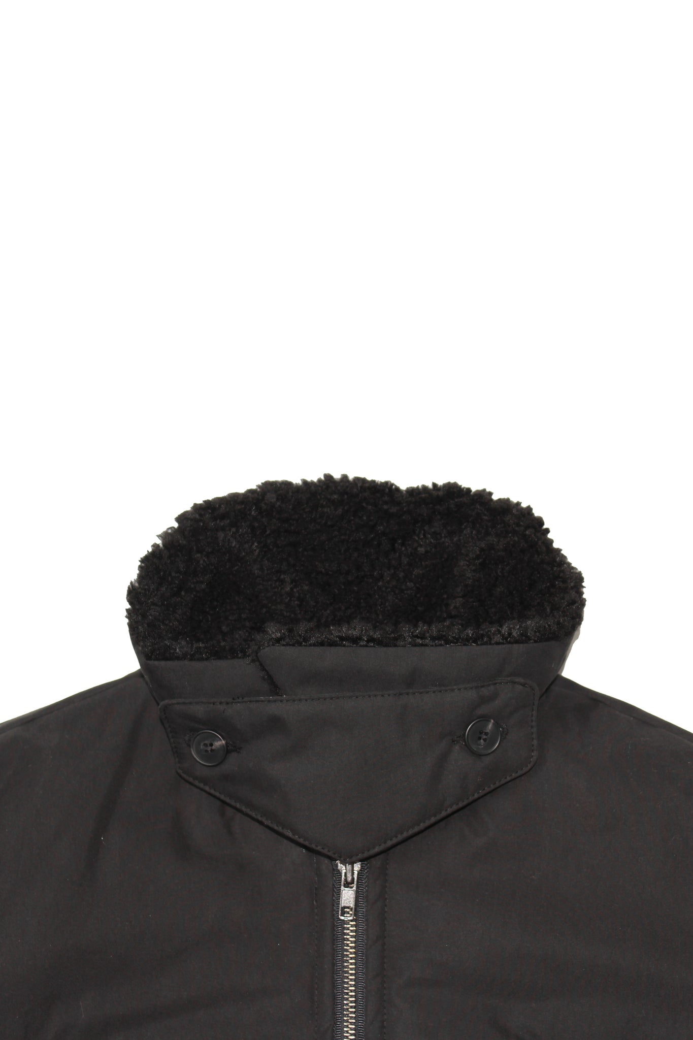 Shearling Collar Padded Deck Jacket in Black