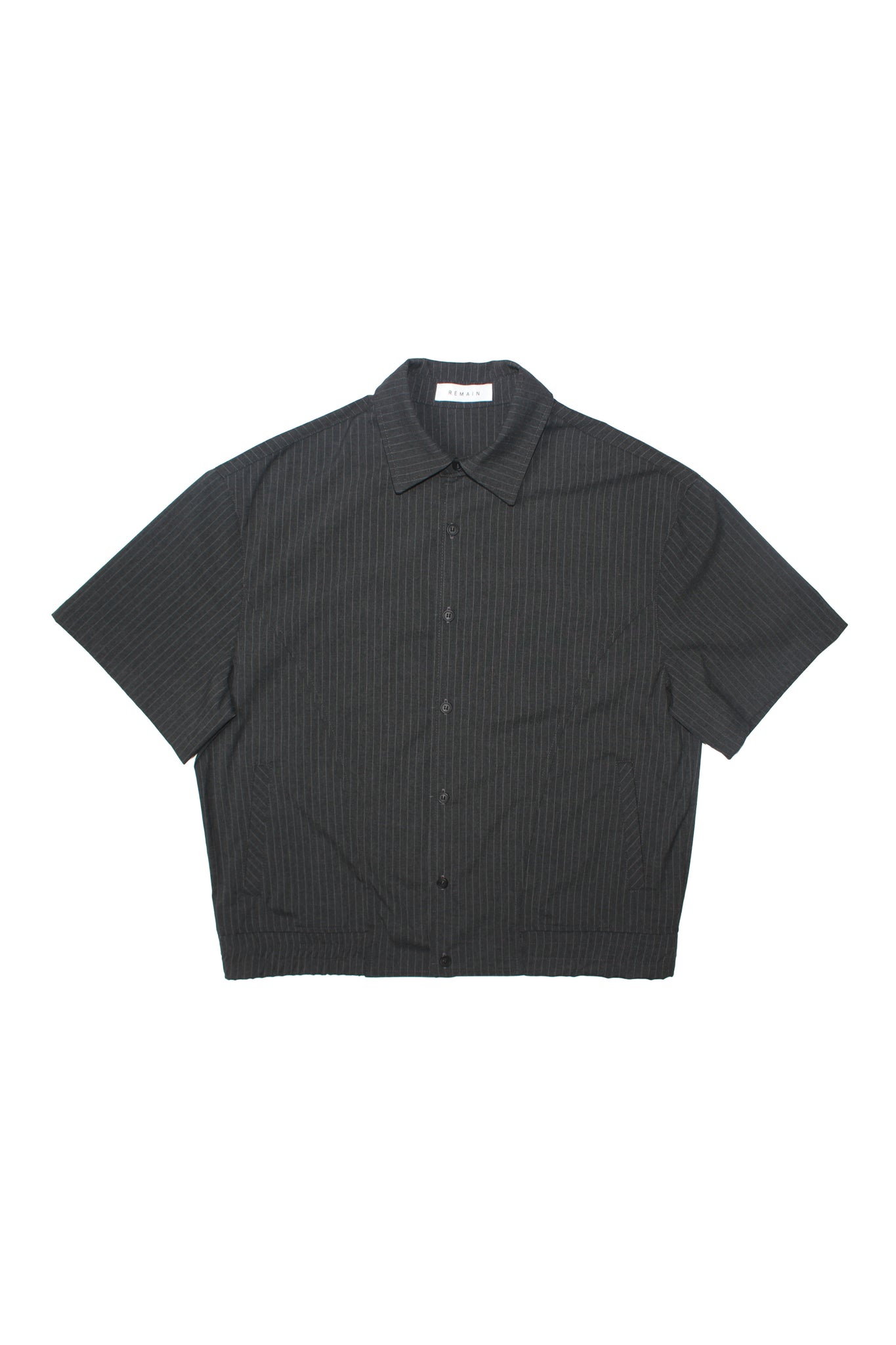 Curved Pinstripe Shirt Jacket in Charcoal
