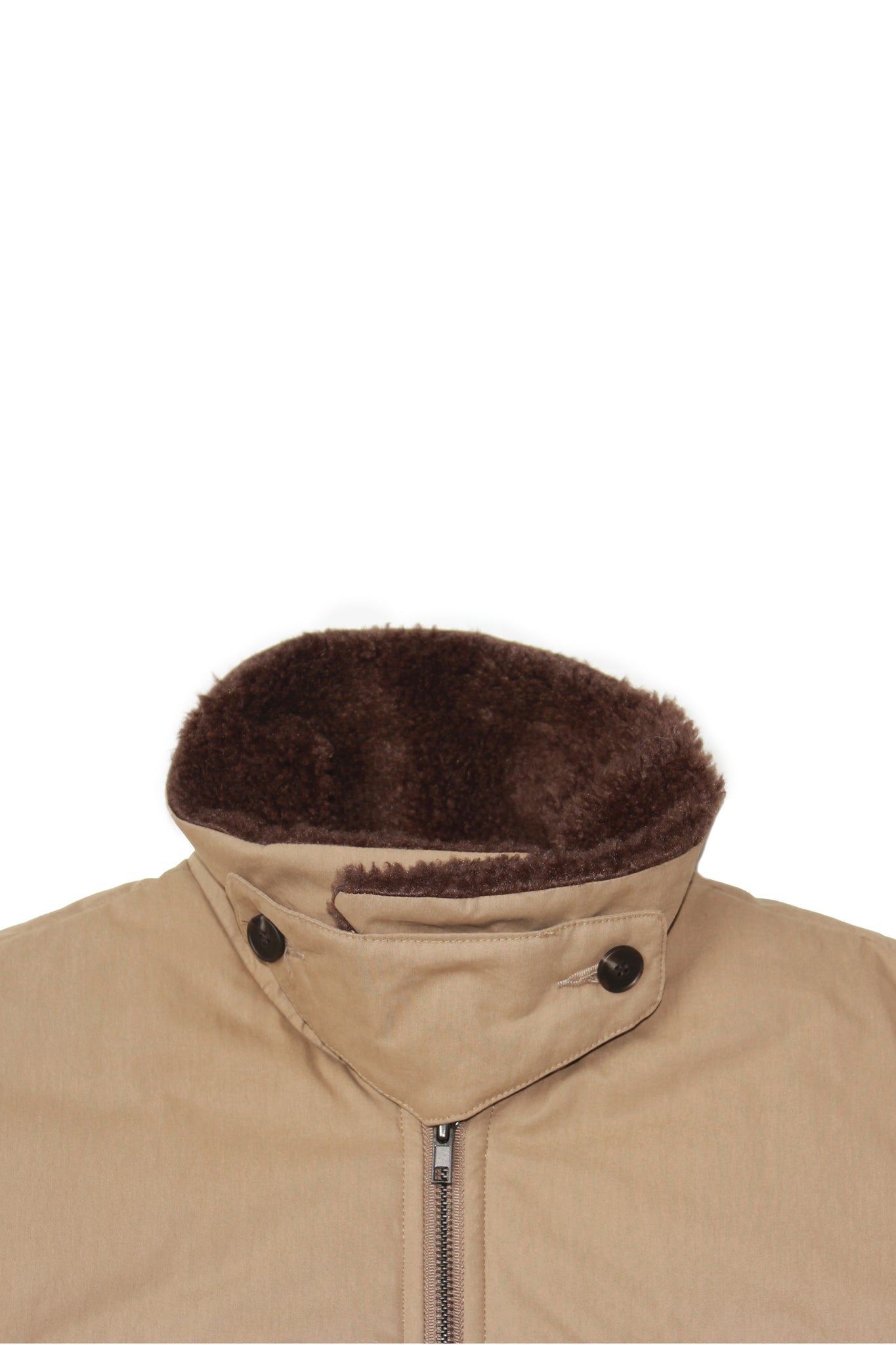 Shearling Collar Padded Deck Jacket in Khaki