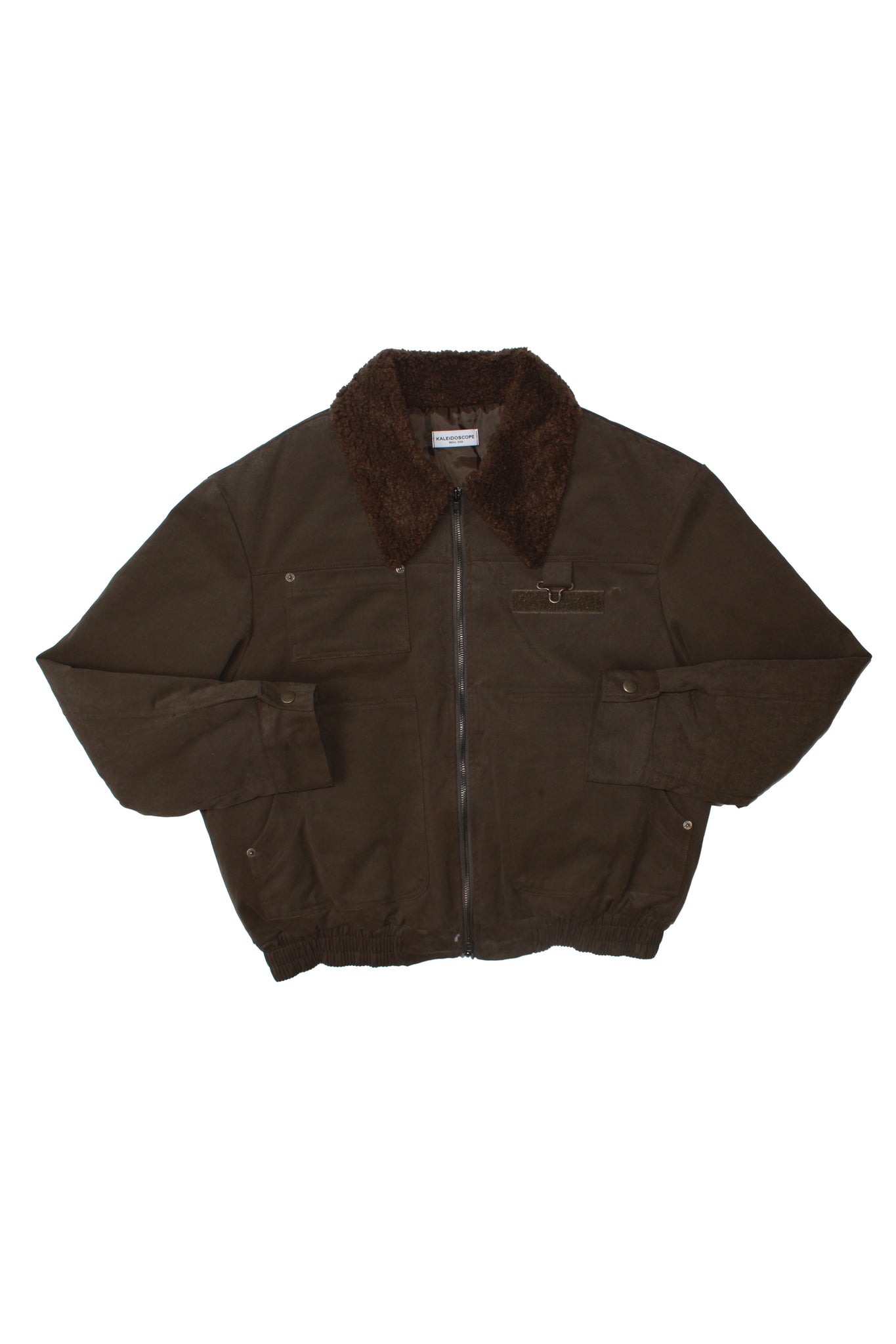 Shearling Collar Panel Work Jacket in Olive Brown