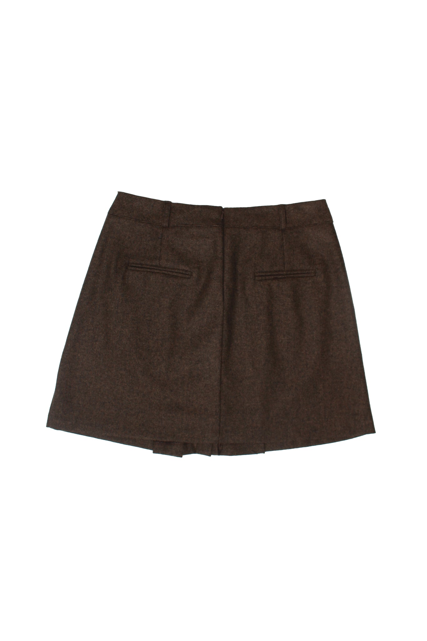 Front Button Pleats Mini Skirt in Brown