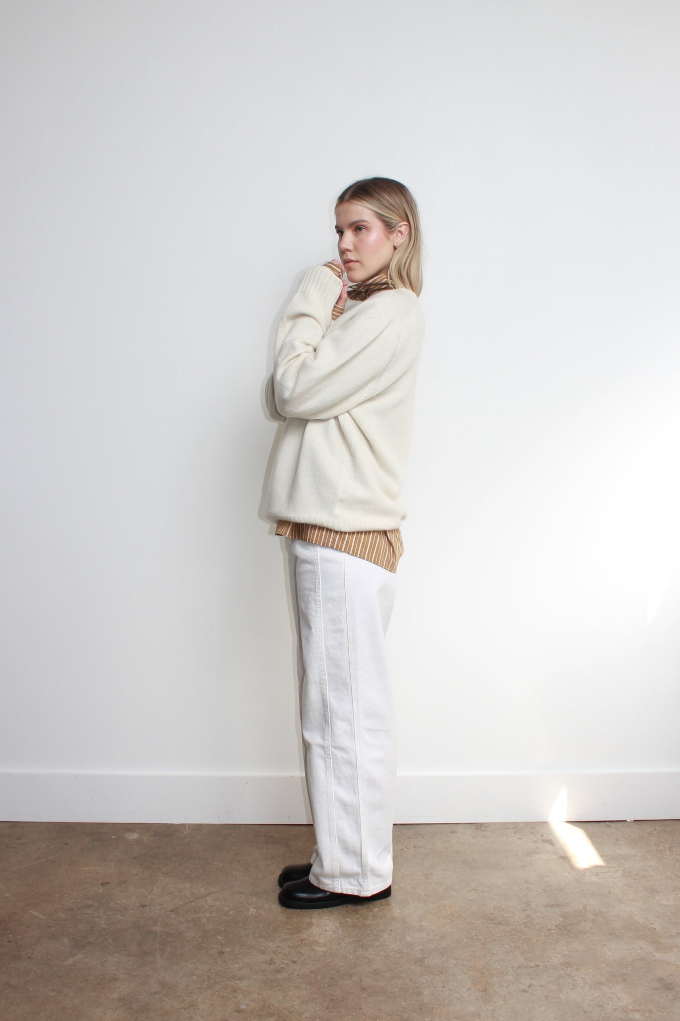 Whole garment Fine wool Sweater in Cream