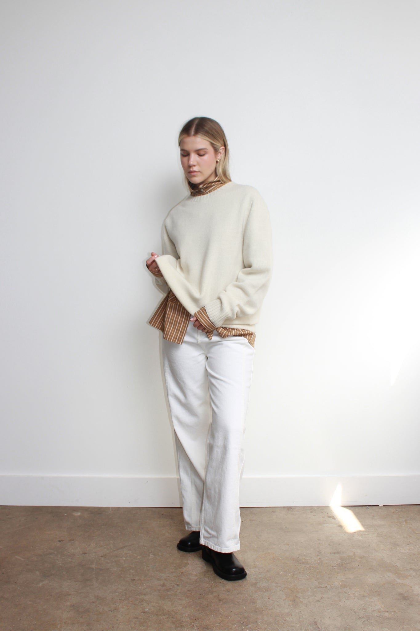 Whole garment Fine wool Sweater in Cream