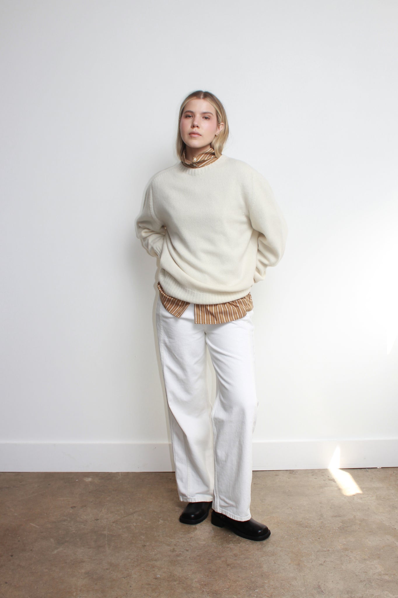 Whole garment Fine wool Sweater in Cream