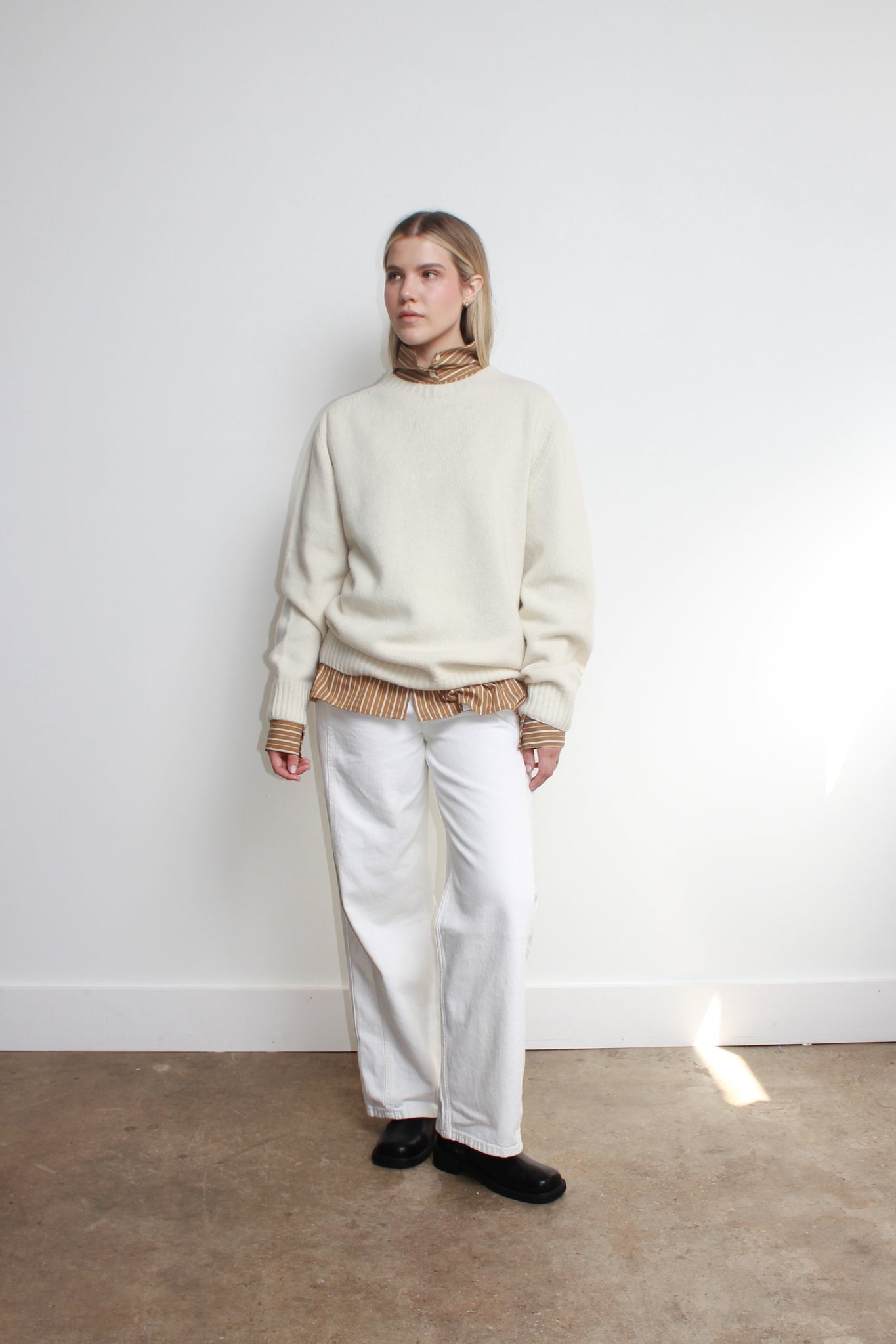 Whole garment Fine wool Sweater in Cream