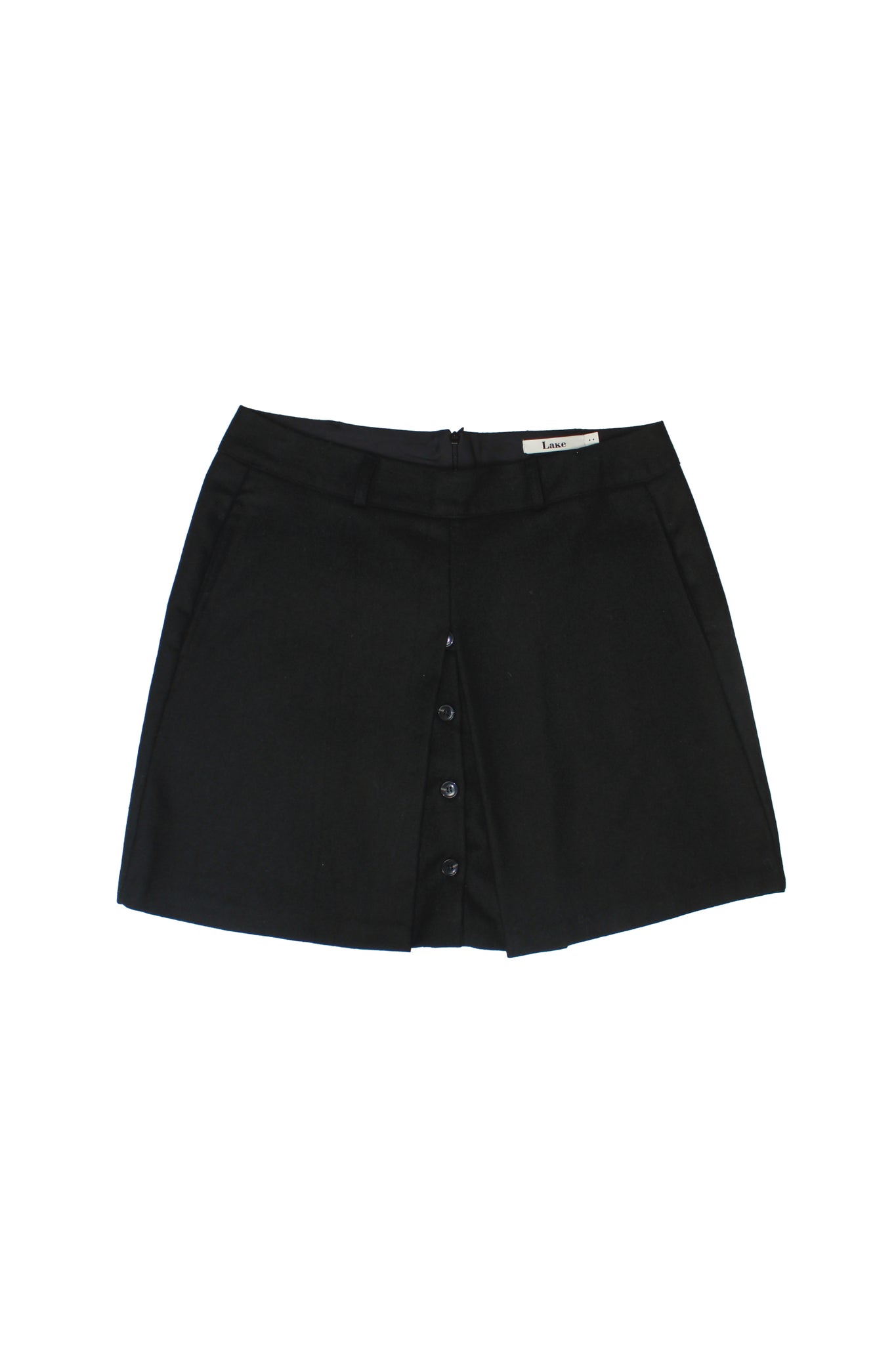 Front Button Pleats Mini Skirt in Black