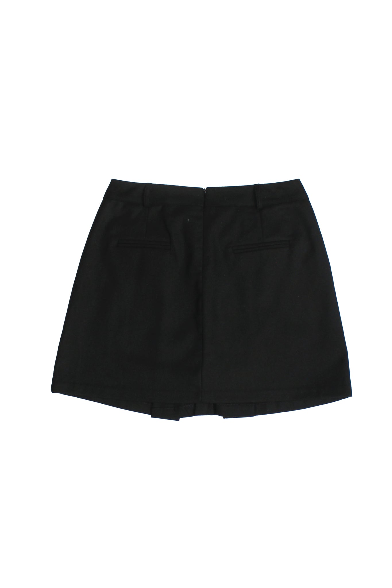 Front Button Pleats Mini Skirt in Black