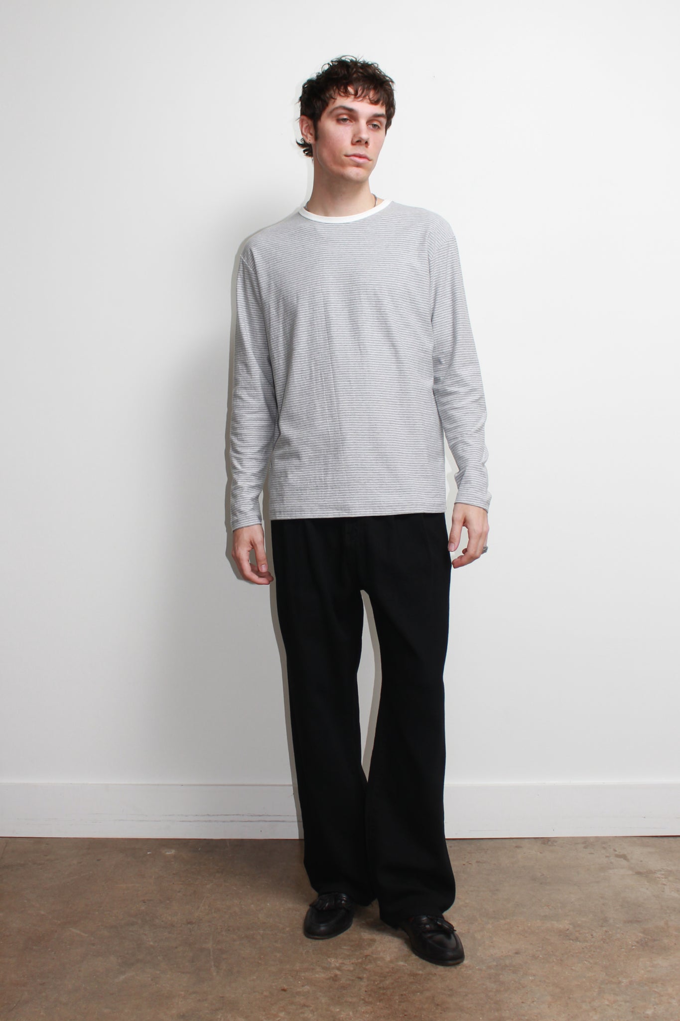 Lemay Stripe Long Sleeve T-Shirt in Melange Grey