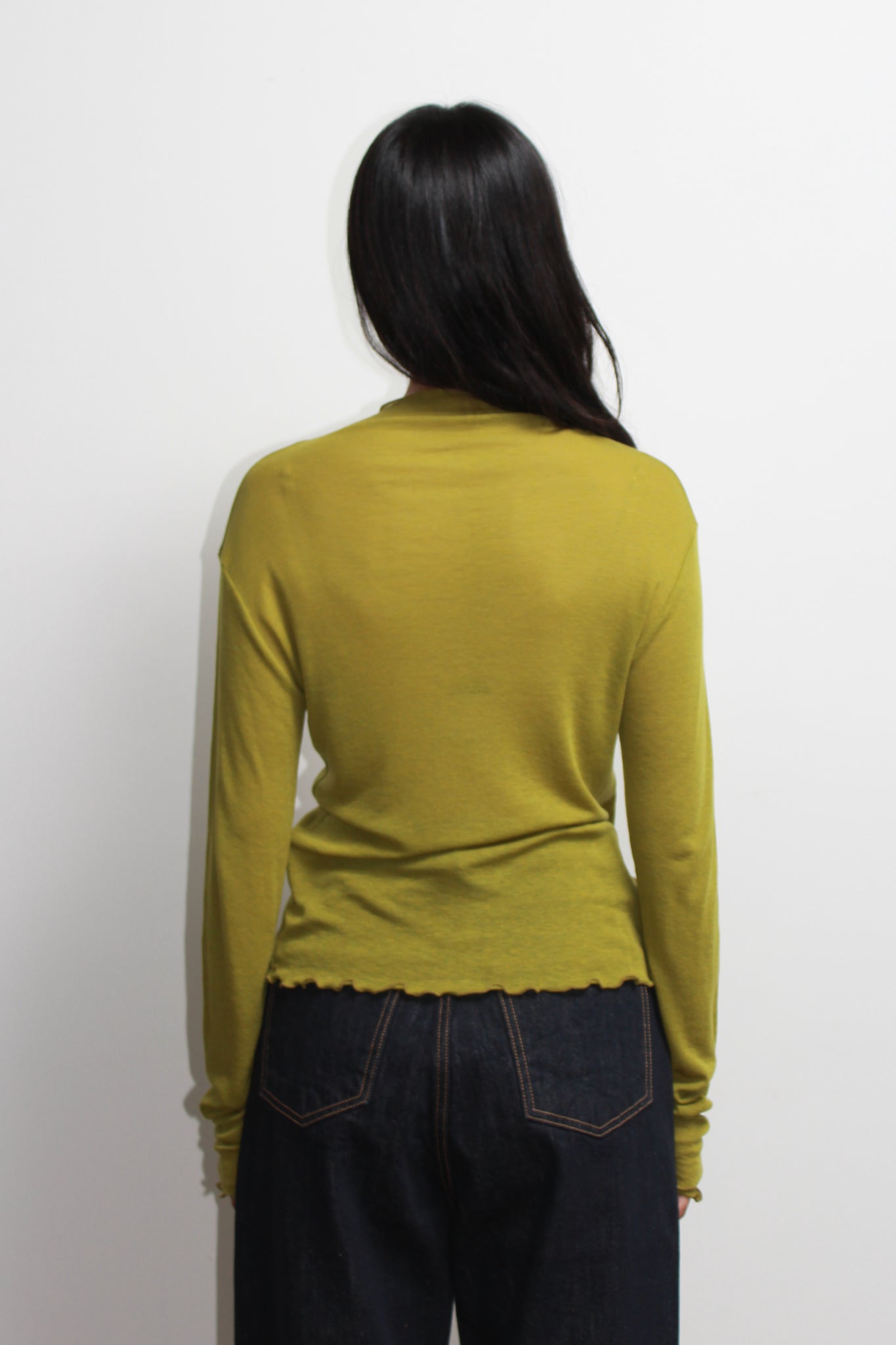 Mock Neck Wavy Cardigan in Olive