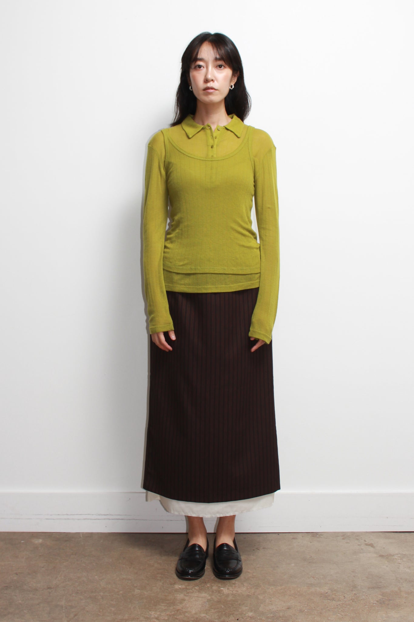 Poming Collar Shirt Tank Set in Olive
