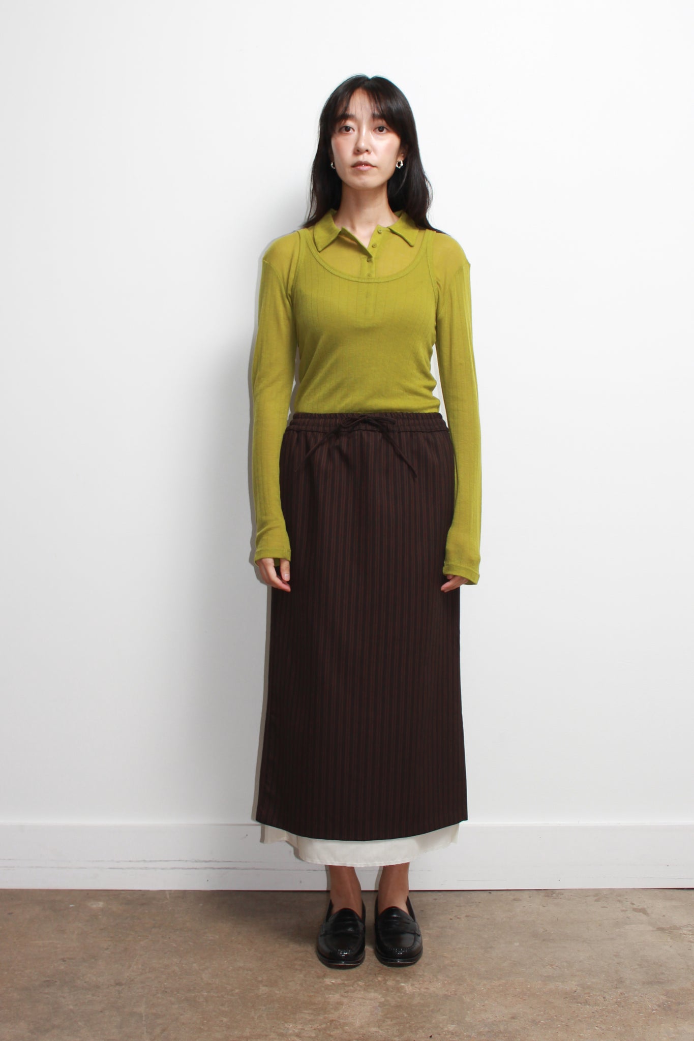 Poming Collar Shirt Tank Set in Olive