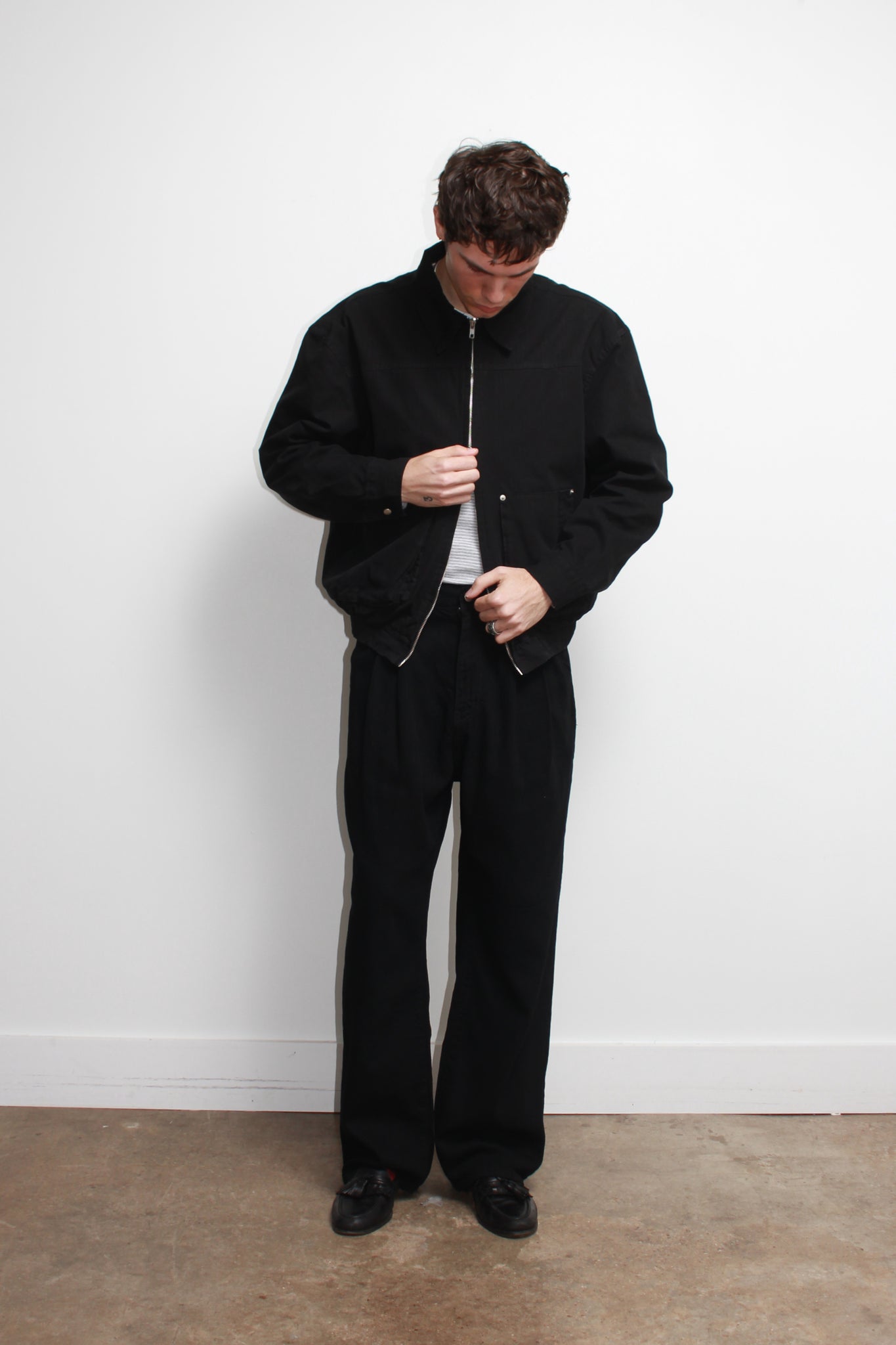 Herringbone Cotton Jacket in Black