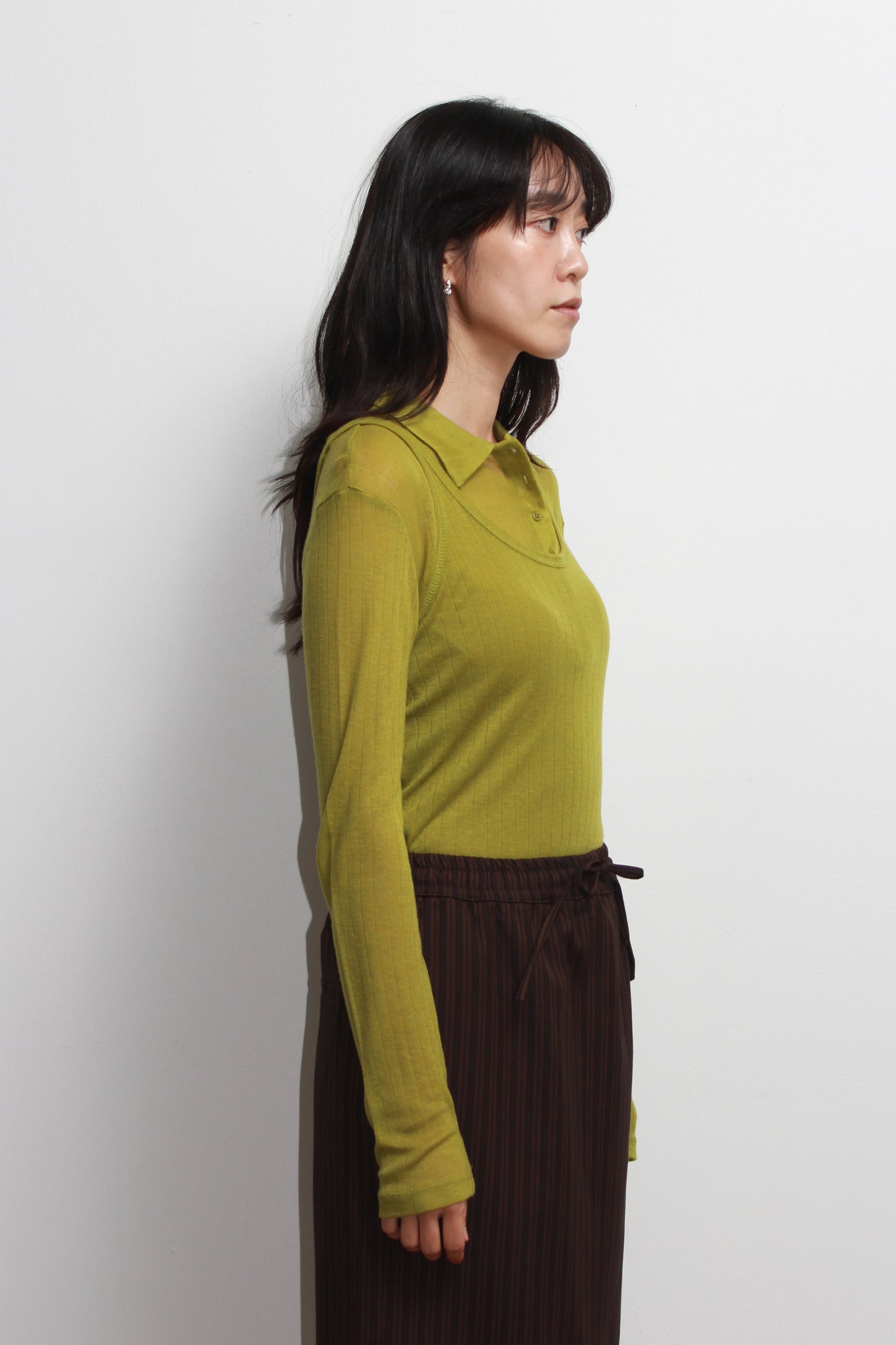 Poming Collar Shirt Tank Set in Olive