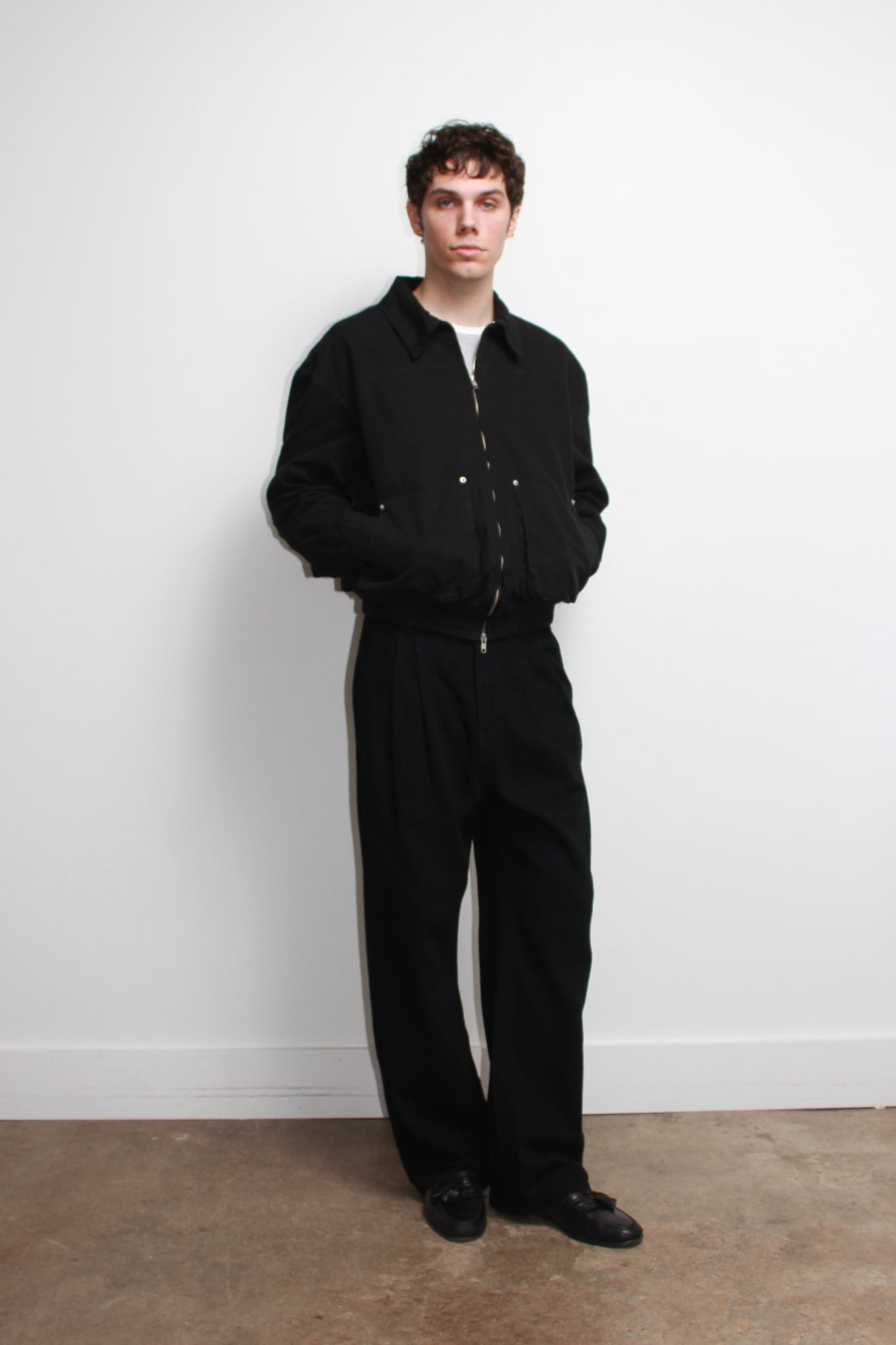 Herringbone Cotton Jacket in Black