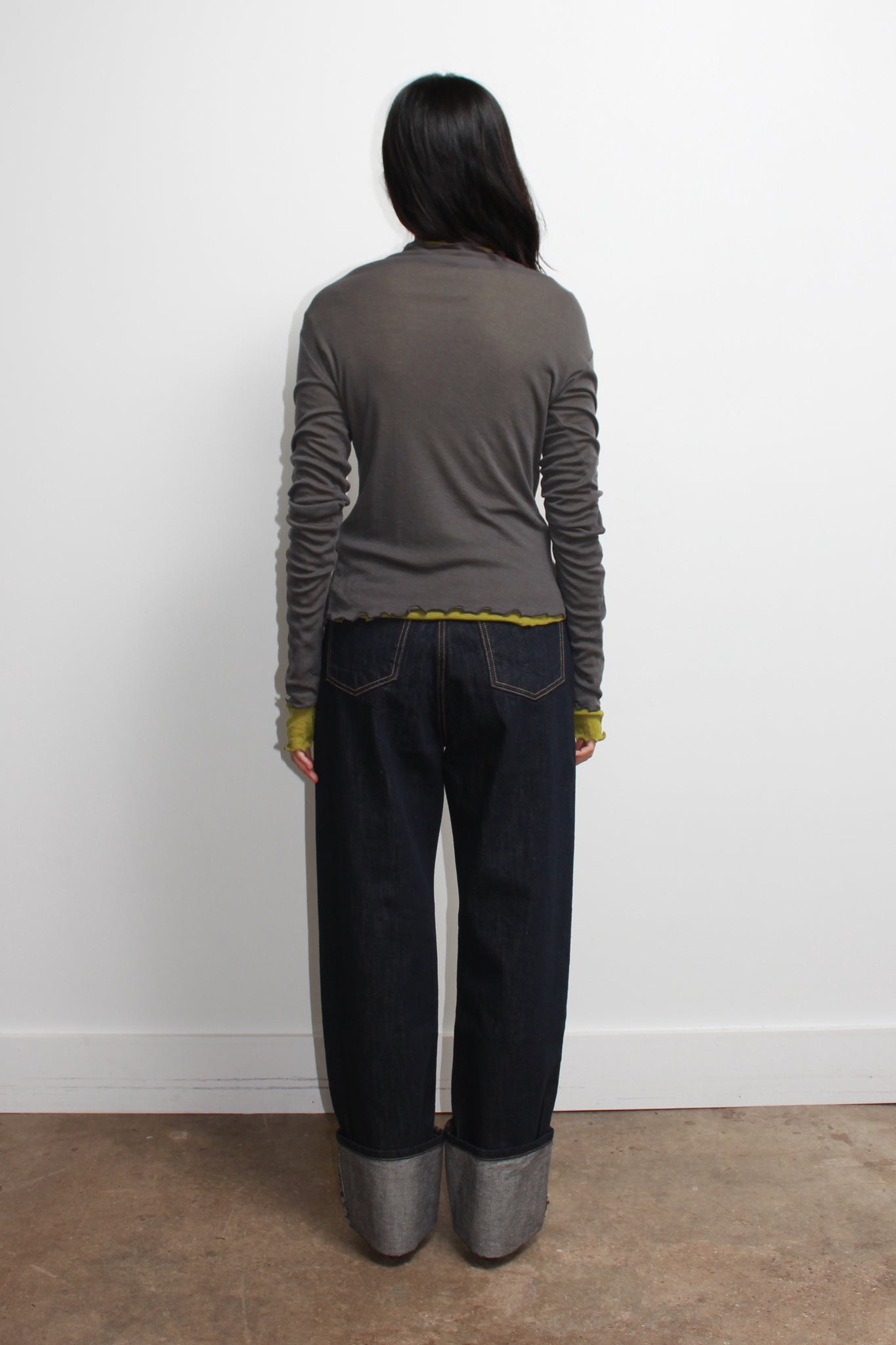 Mock Neck Wavy Cardigan in Charcoal