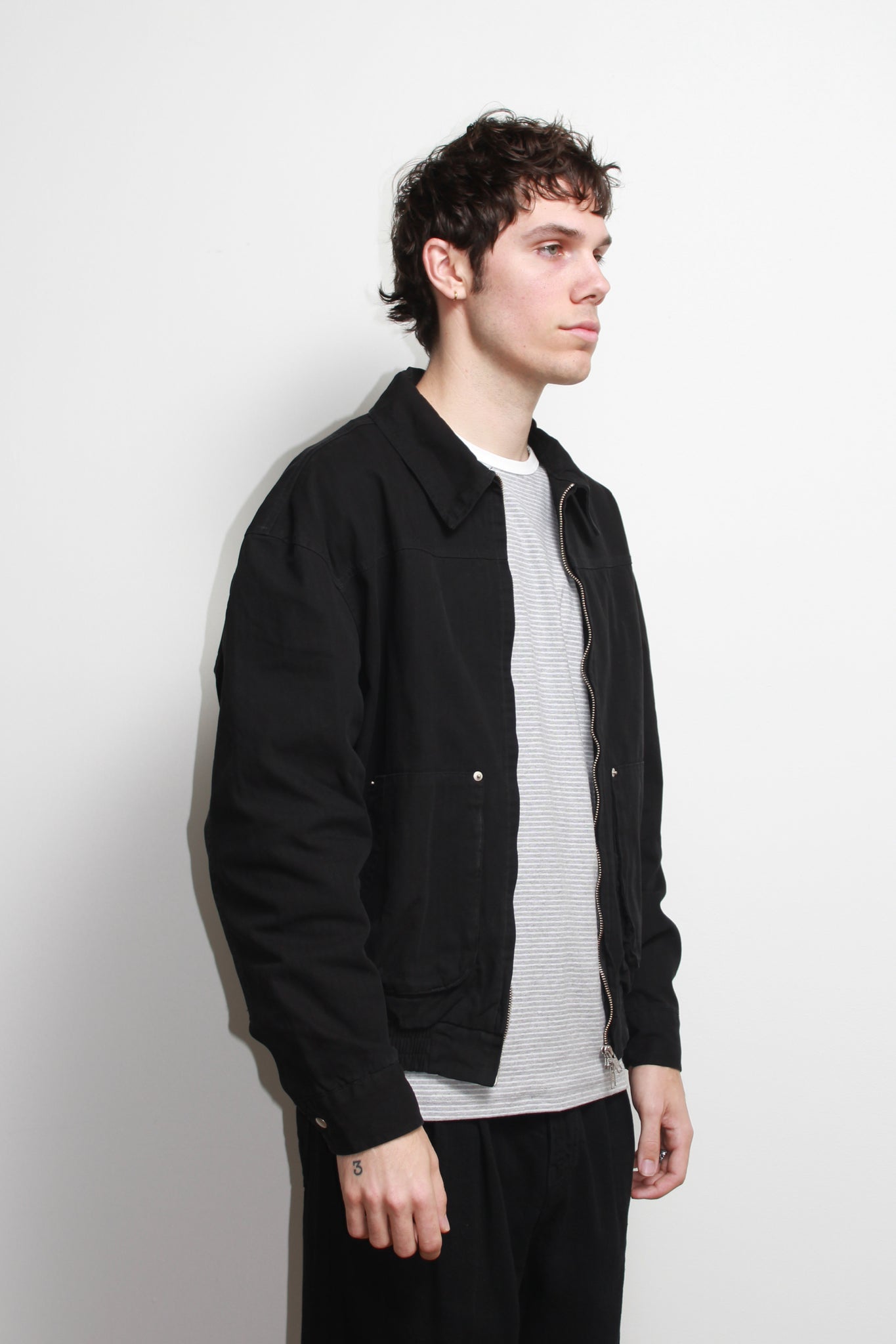 Herringbone Cotton Jacket in Black