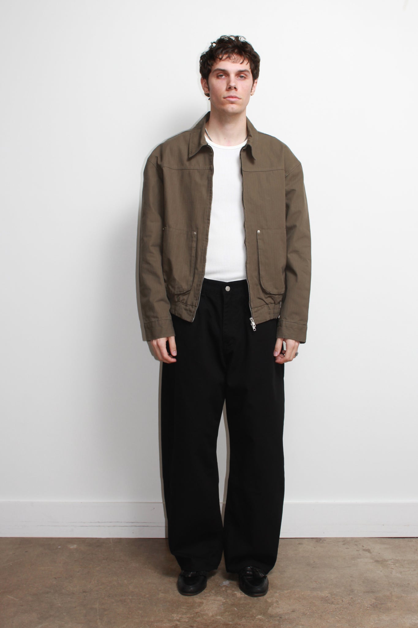 Herringbone Cotton Jacket in Olive