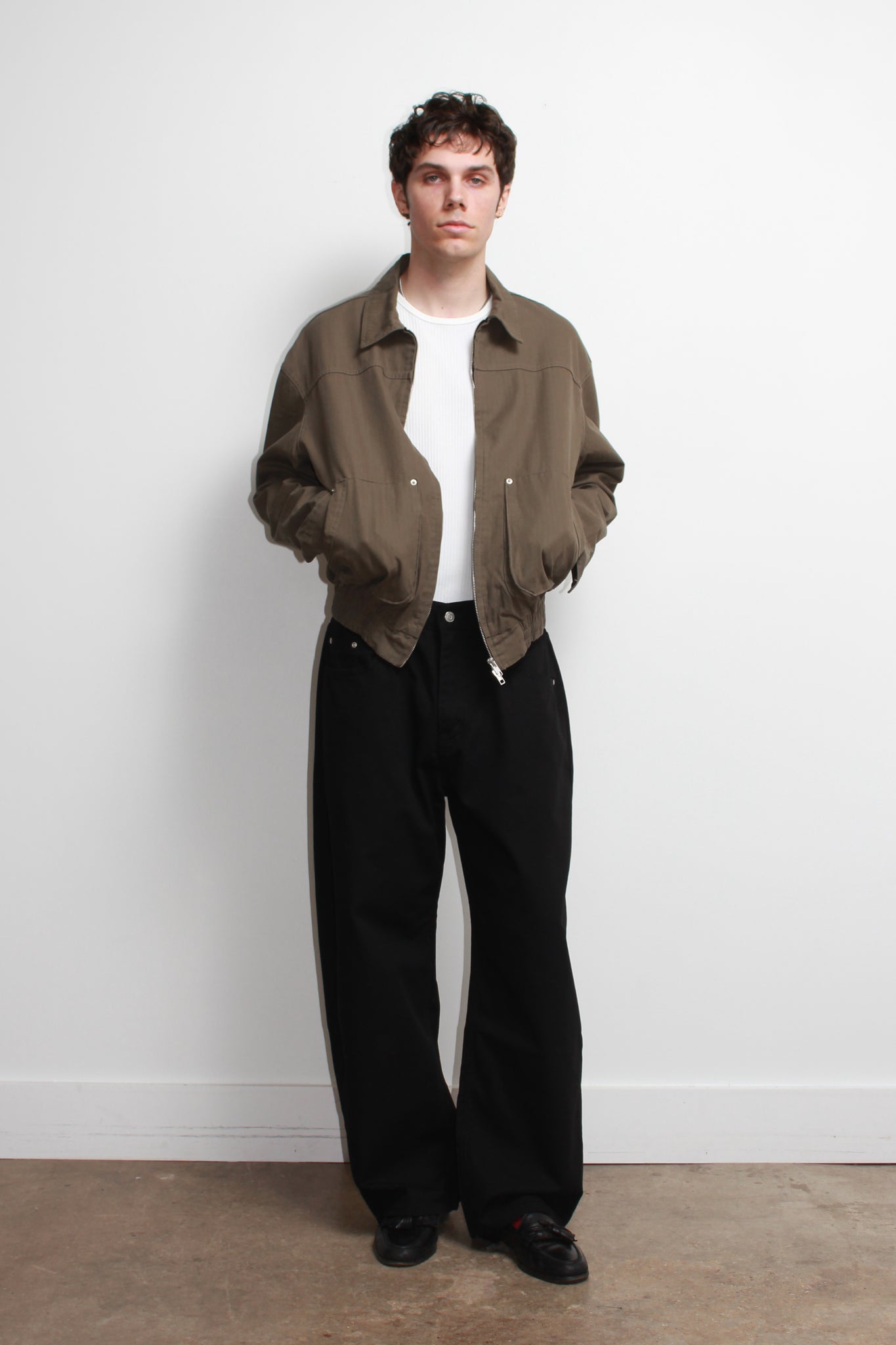 Herringbone Cotton Jacket in Olive