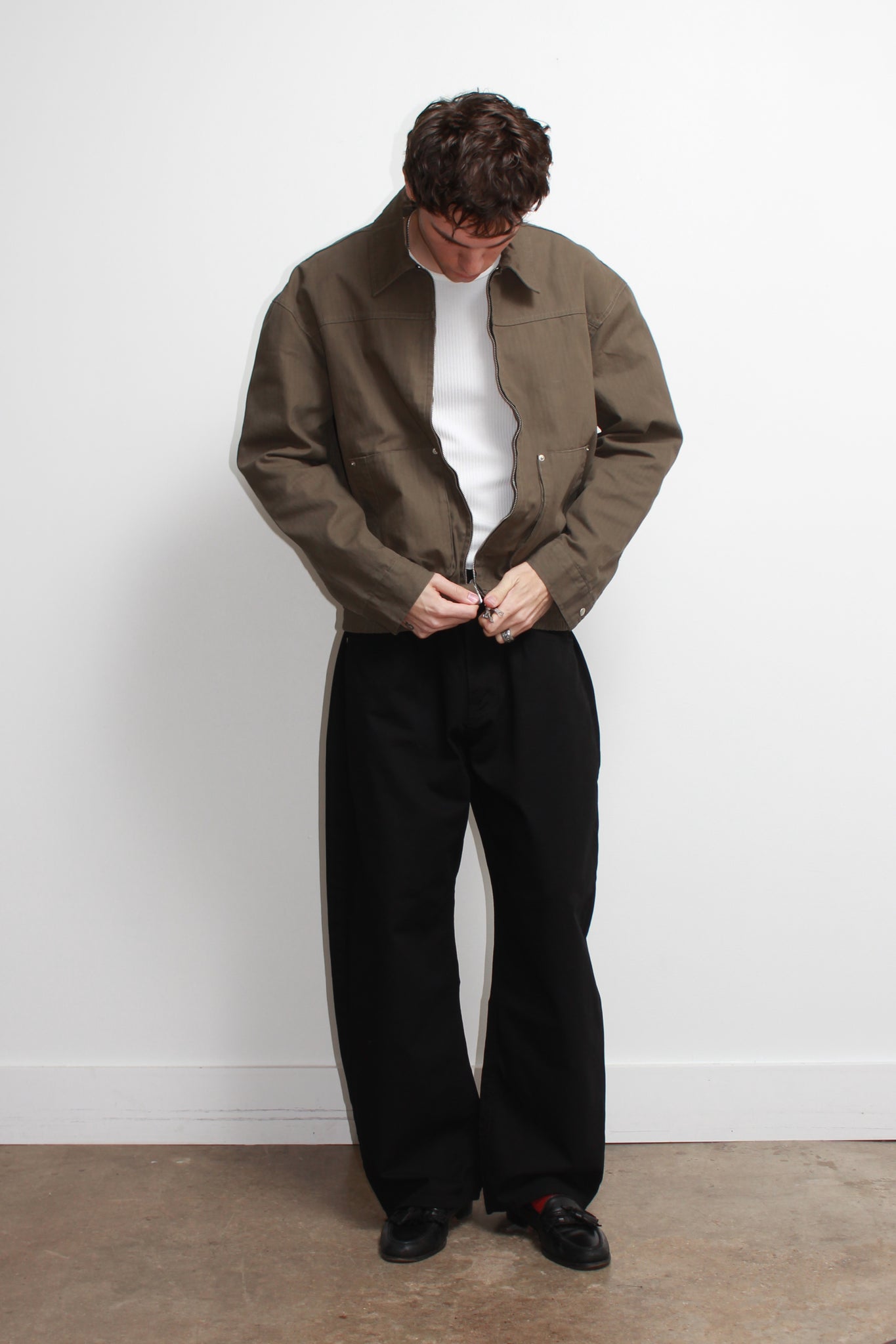 Herringbone Cotton Jacket in Olive