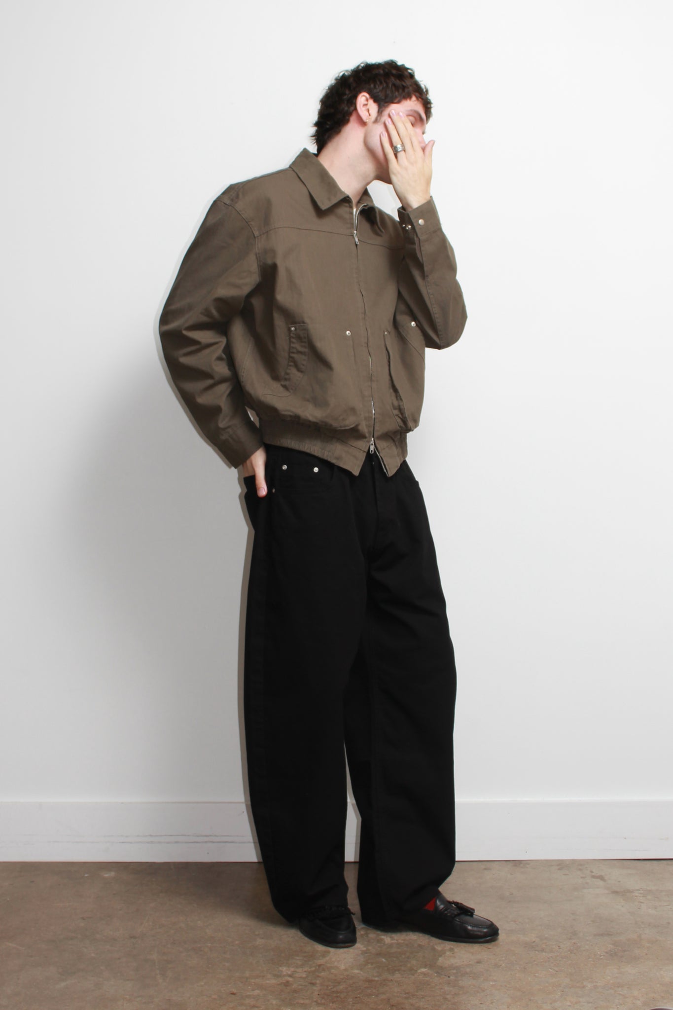 Herringbone Cotton Jacket in Olive