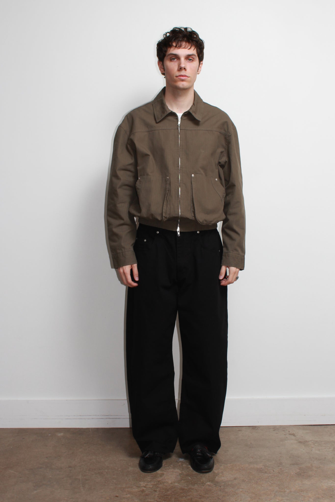 Herringbone Cotton Jacket in Olive