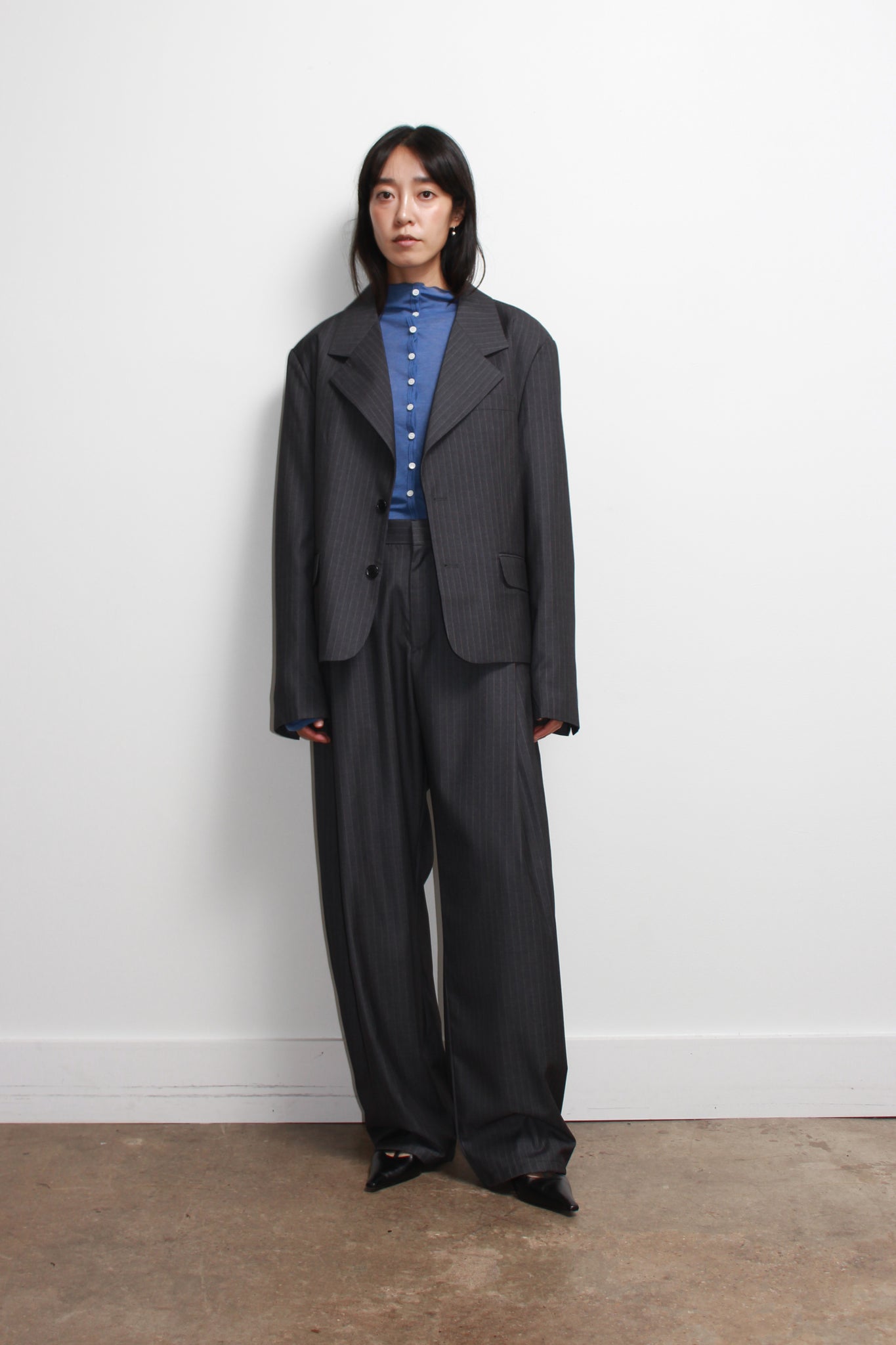 Jenna Pin Stripe Crop Blazer in Charcoal