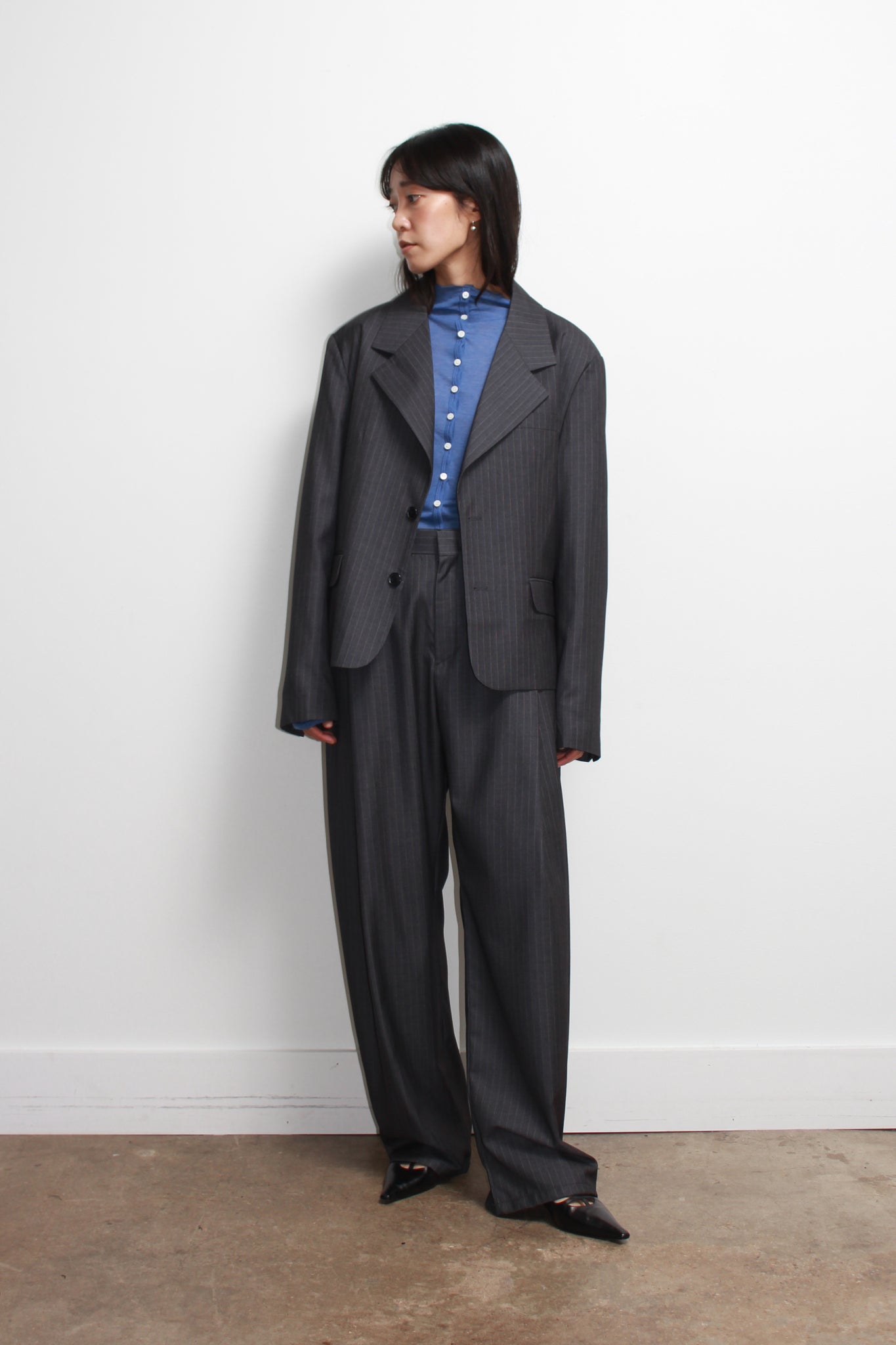 Jenna Pin Stripe Crop Blazer in Charcoal
