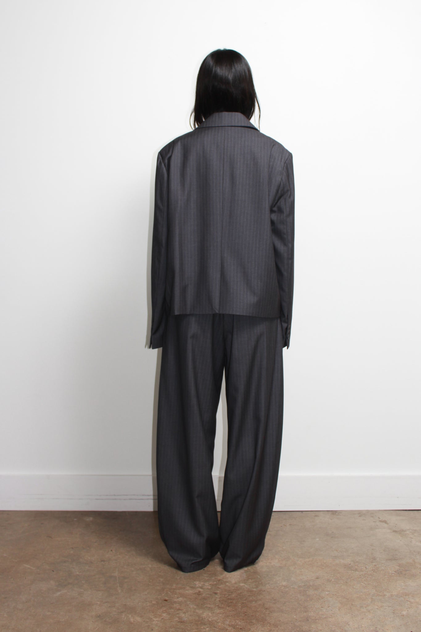 Jenna Pin Stripe Crop Blazer in Charcoal