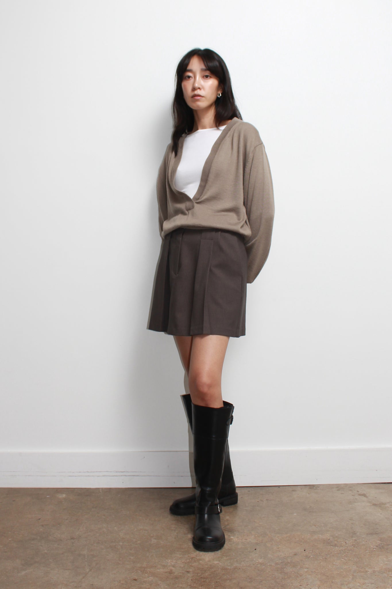 Rova Belted Mini Skirt in Olive Charcoal