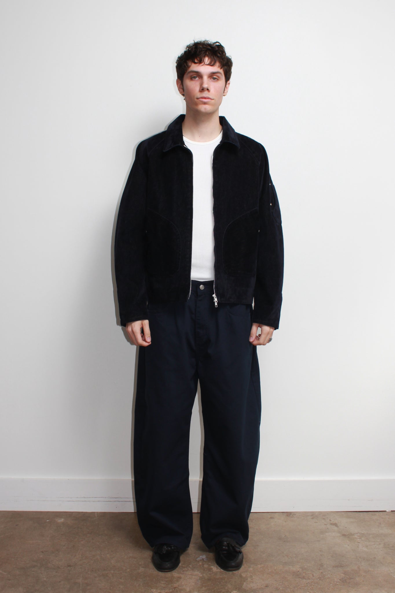 Tate Velvet Denim Jacket in Navy