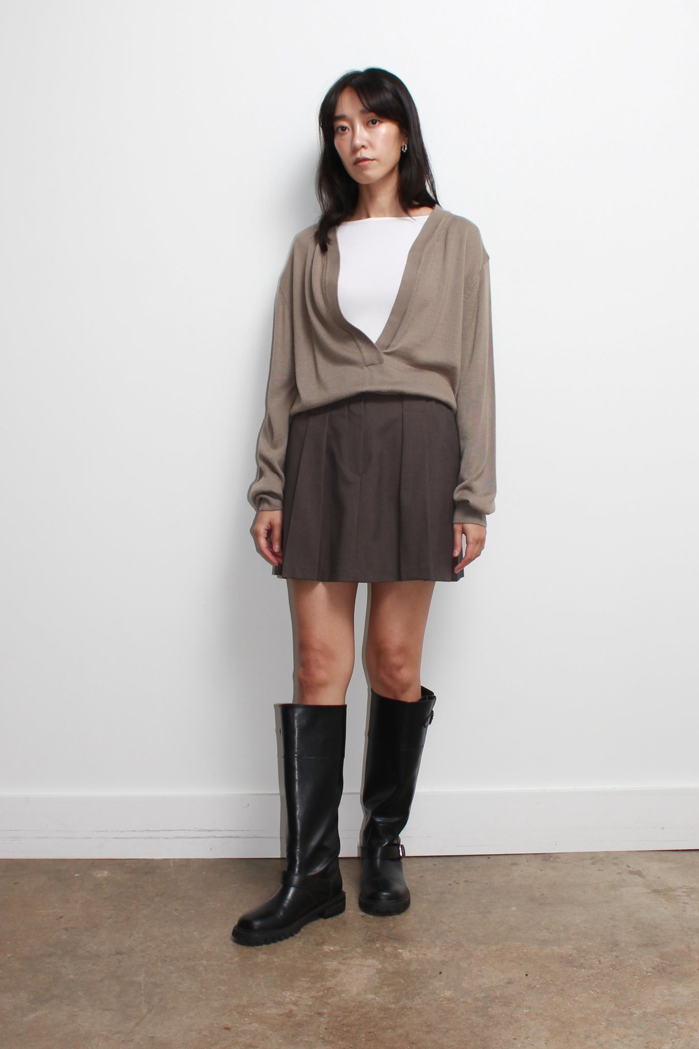 Rova Belted Mini Skirt in Olive Charcoal